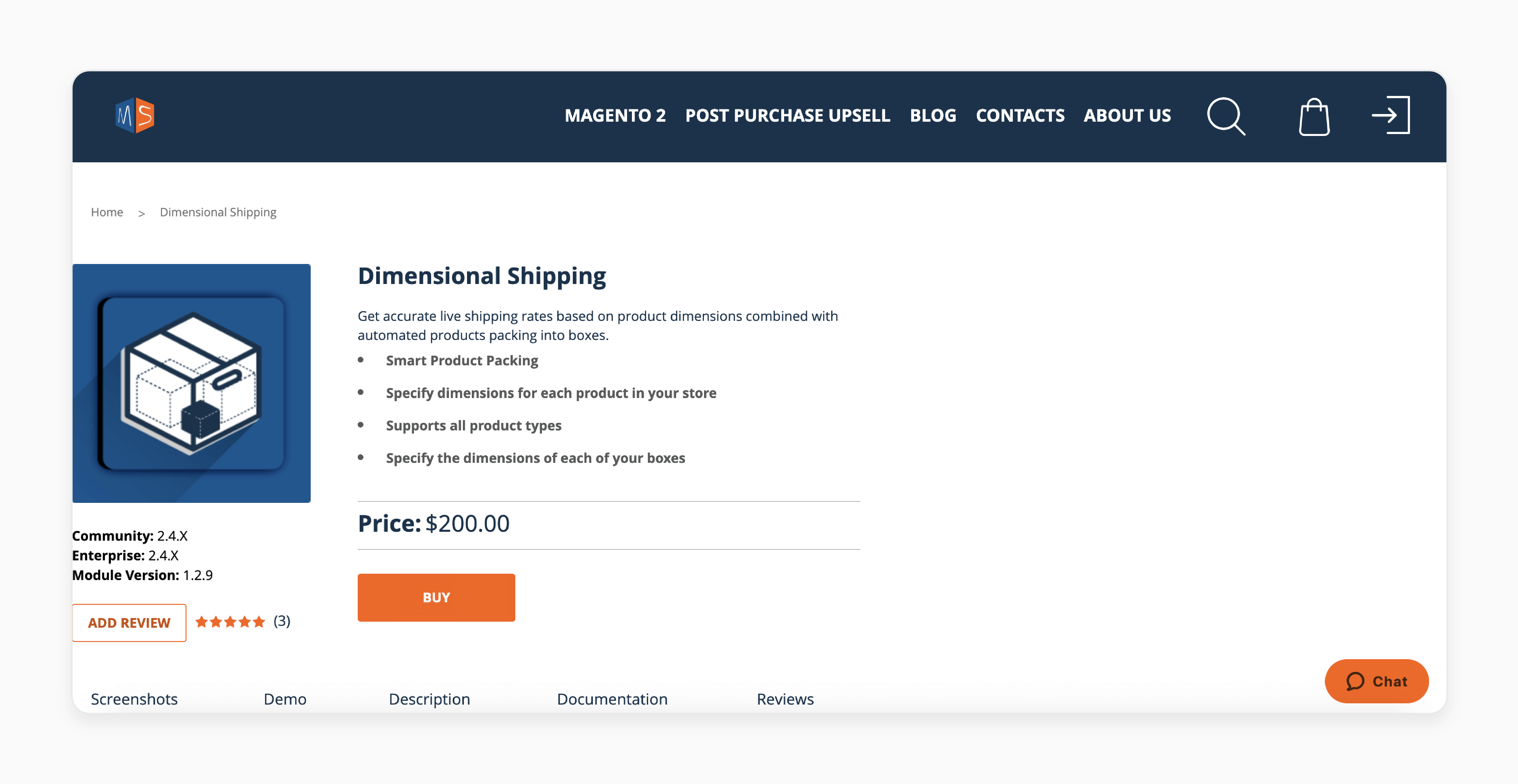 dimensional shipping extension for Magento 2 by Mageside