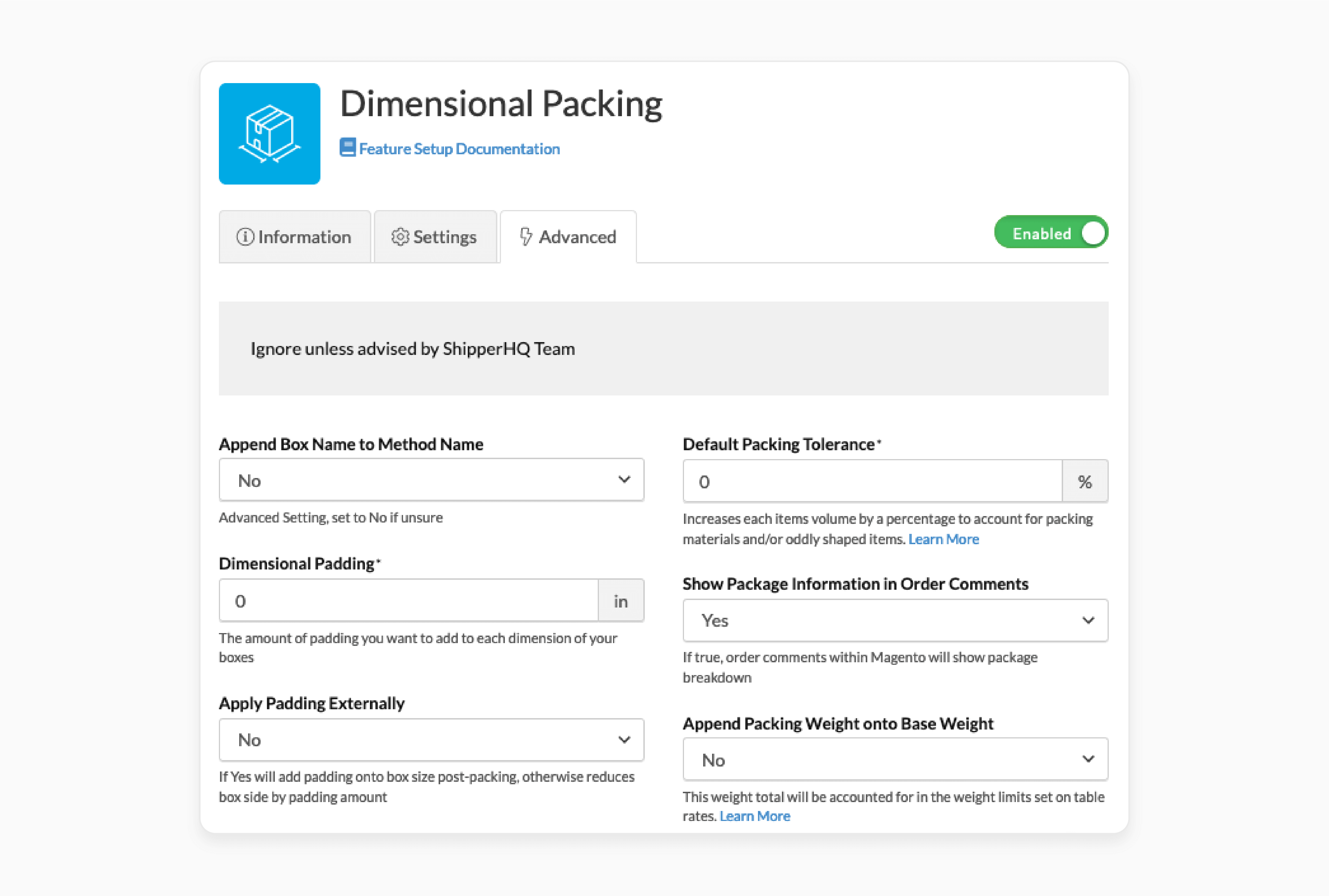 Configuring dimensional padding and tolerance rules in Magento 2