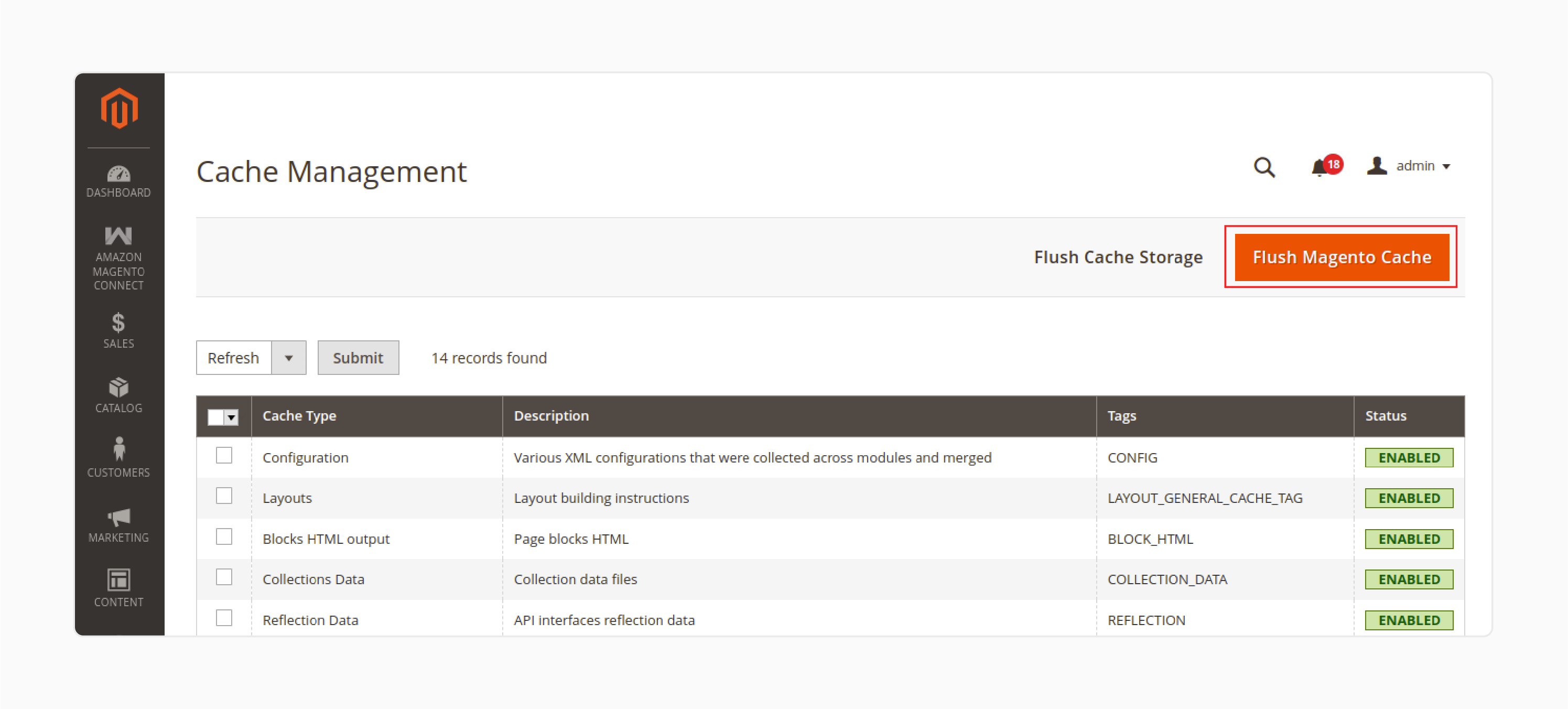 step to flush the Magento cache after setting up Amazon integration