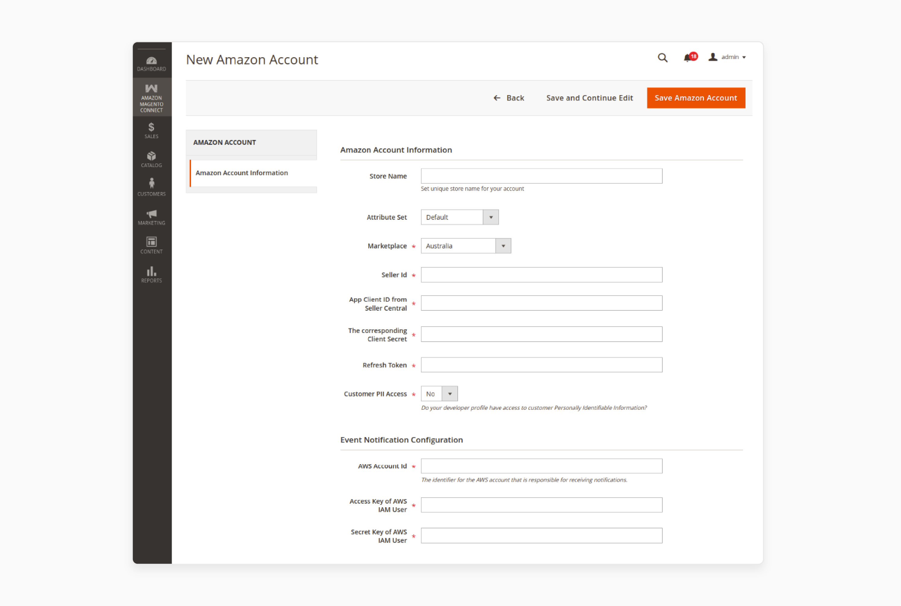 configure settings for Magento 2 Amazon integration, including order import and inventory sync