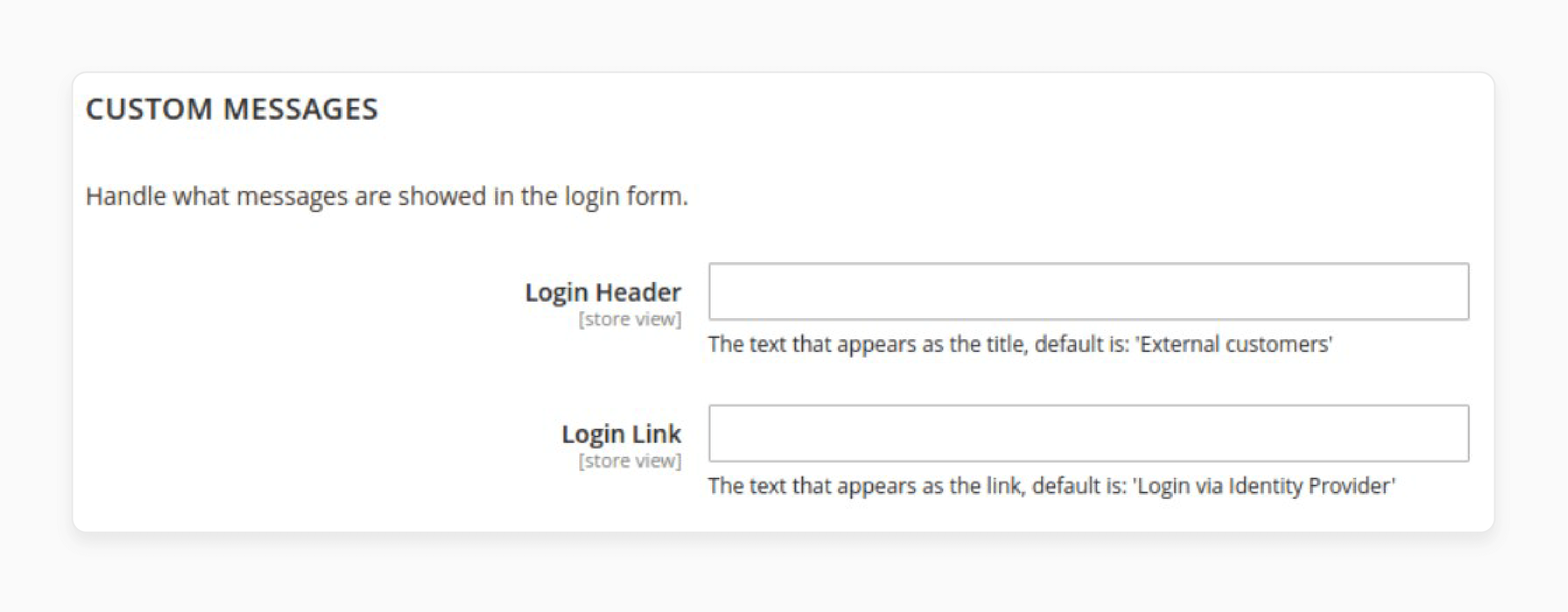 custom message settings in Magento 2 SSO for modifying login headers and links