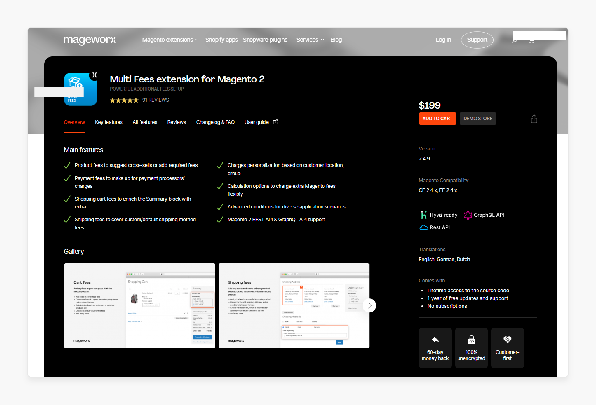 Multi fees extension for Magento 2 by Mageworx for adding customizable extra charges at checkout