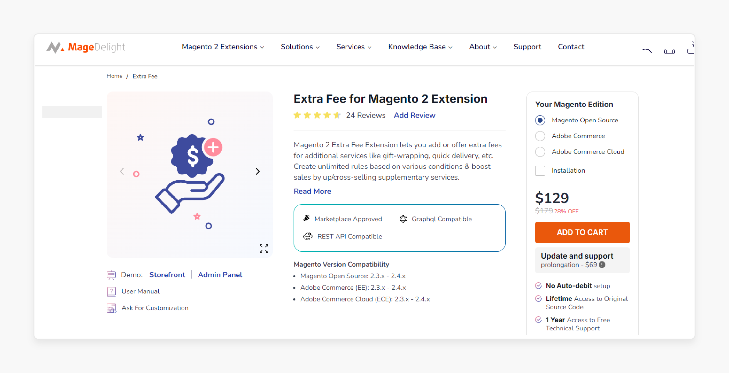 Extra fee for Magento 2 extension by MageDelight enabling additional charges for services like gift wrapping