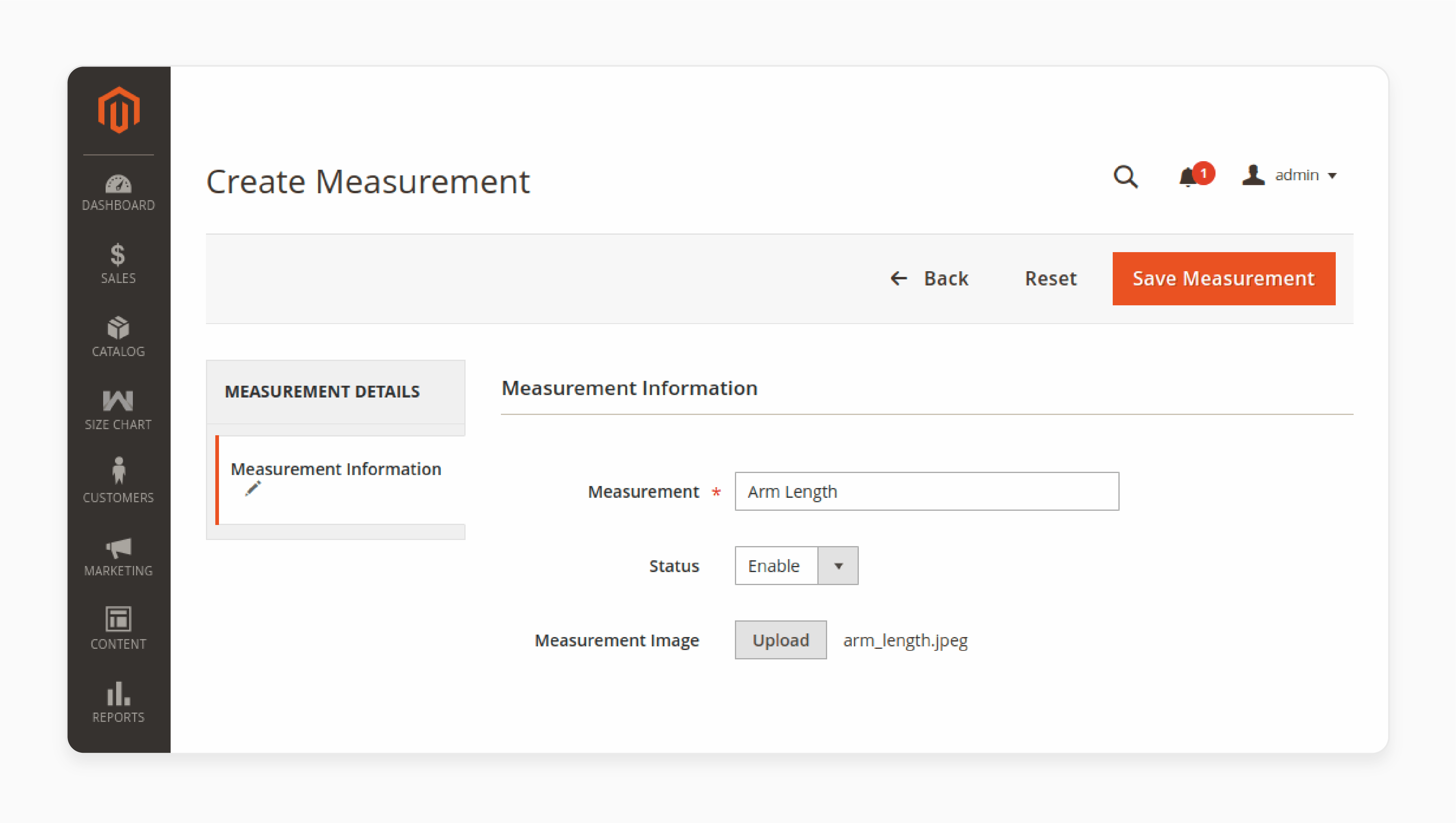 Measurement Creation: Enter the measurement information