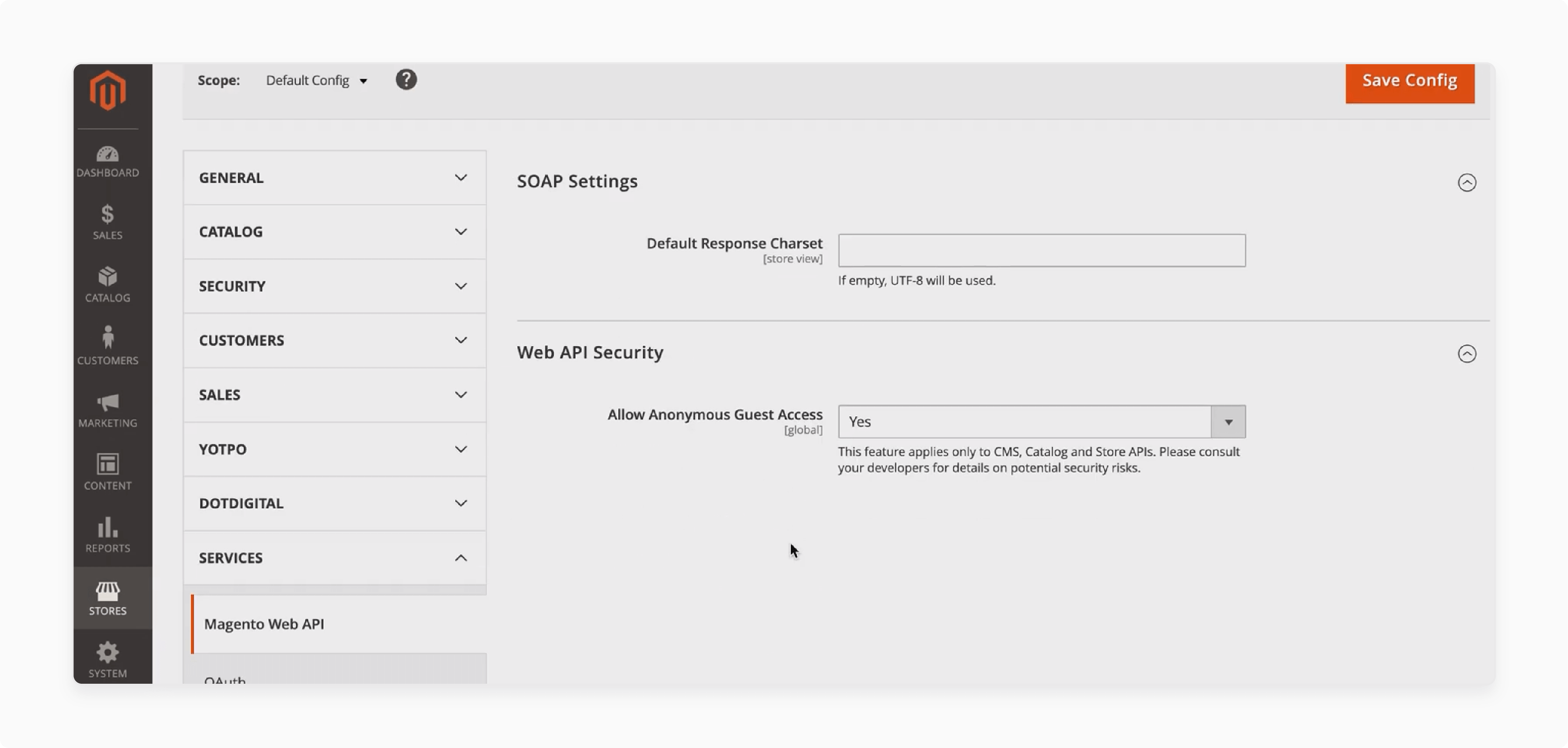 Magento Web API security settings to allow anonymous guest access during Odoo integration