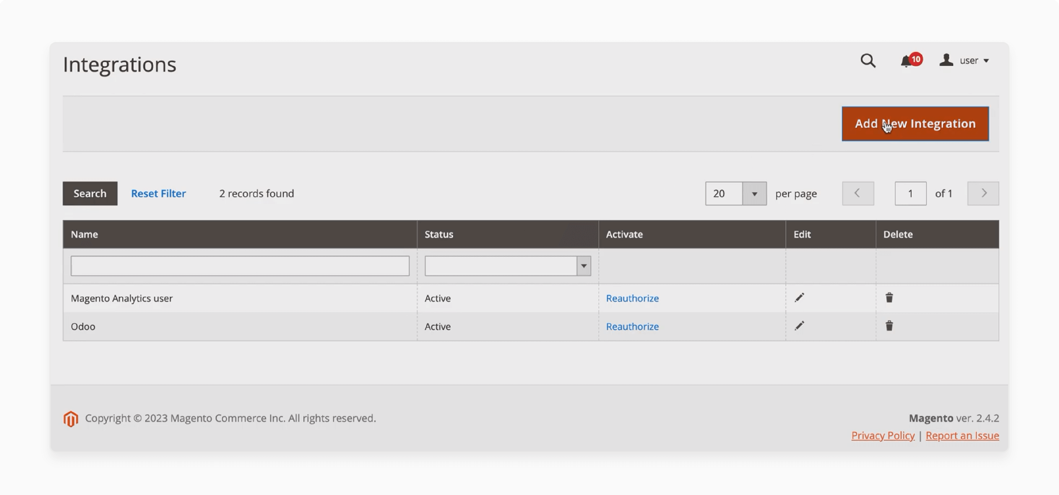 creating a new integration in Magento for connecting with Odoo ERP system