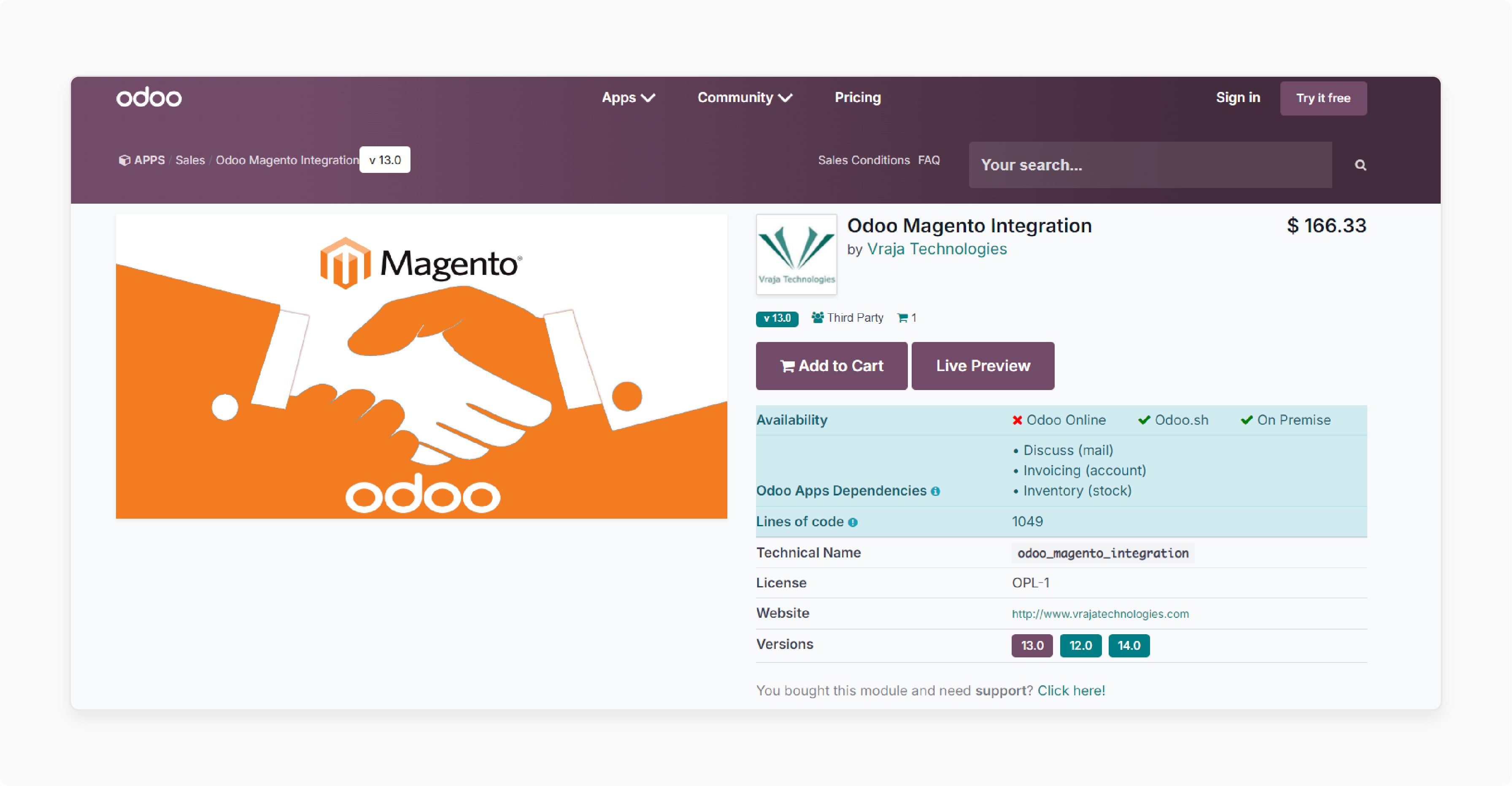 Odoo Magento integration extension by Vraja Technologies offering seamless synchronization