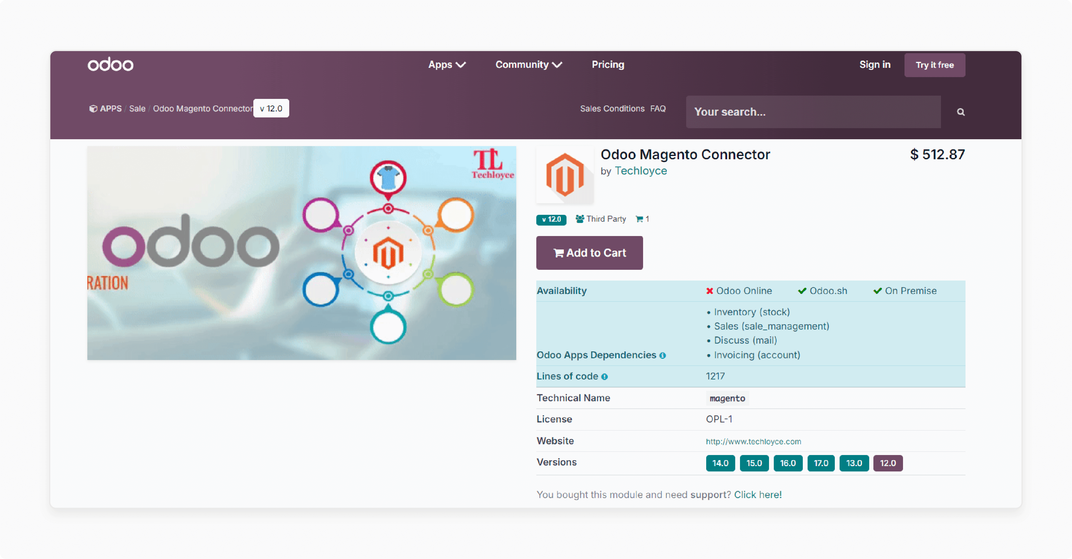 Odoo Magento connector module by Techloyce with features for inventory and sales synchronization