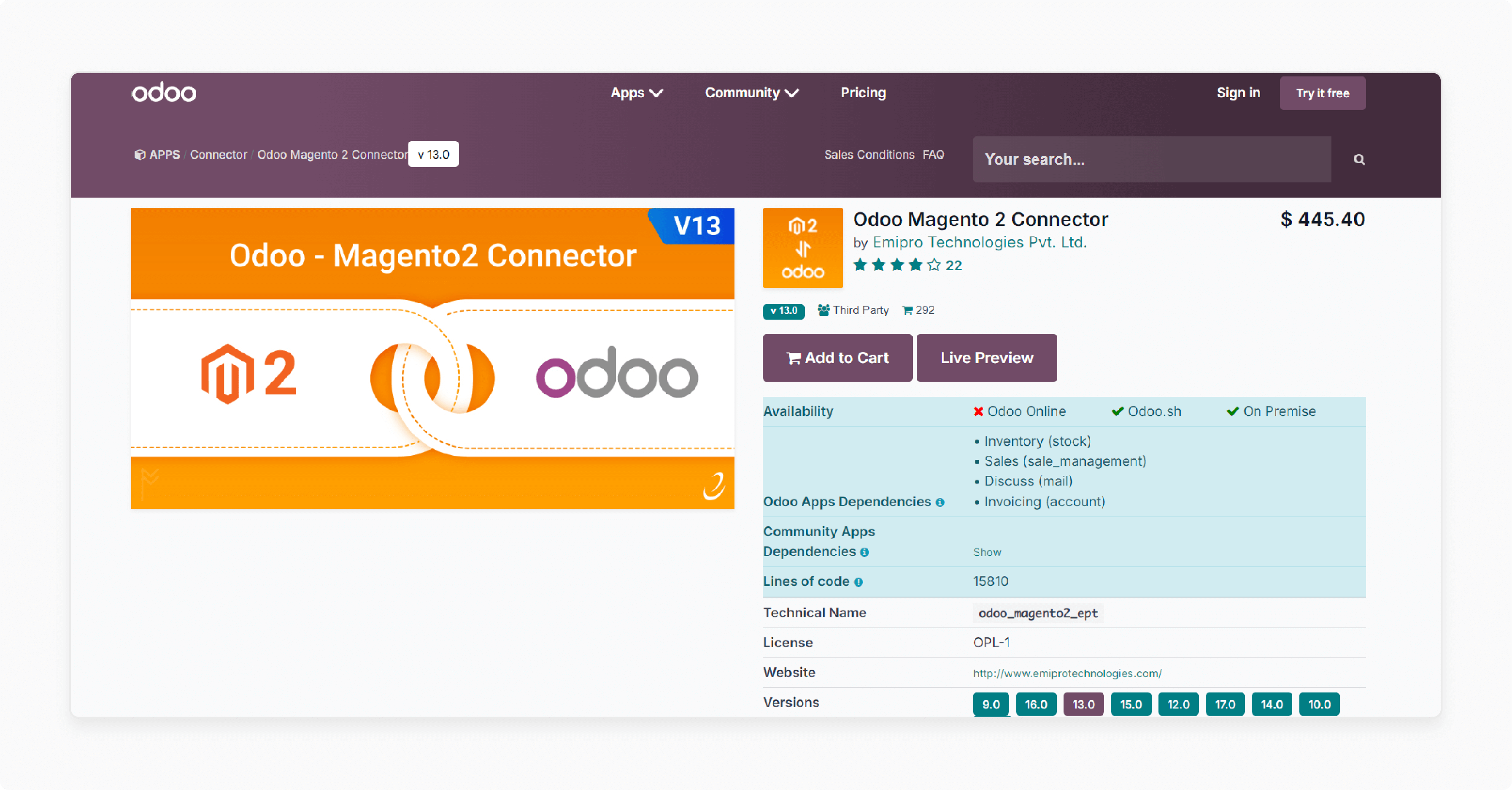 Odoo Magento 2 Connector by Emipro Technologies with support for multiple store views