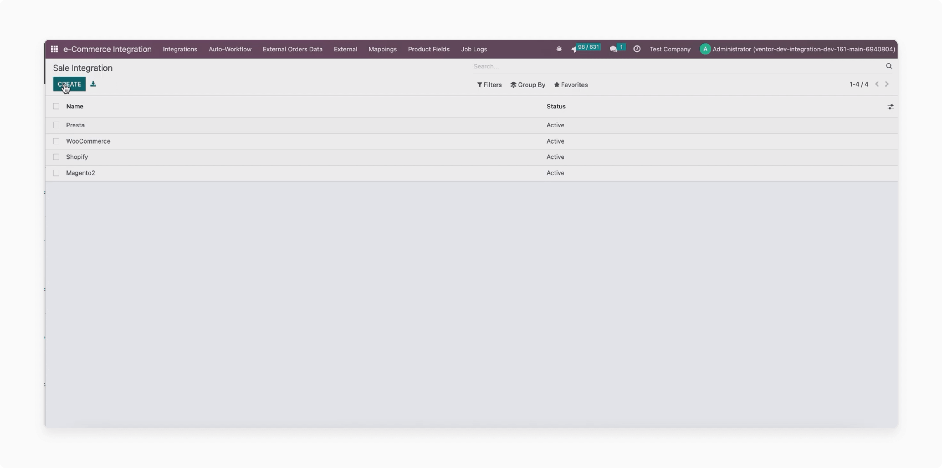 Setting up eCommerce integration in Odoo with Magento selected as the API service