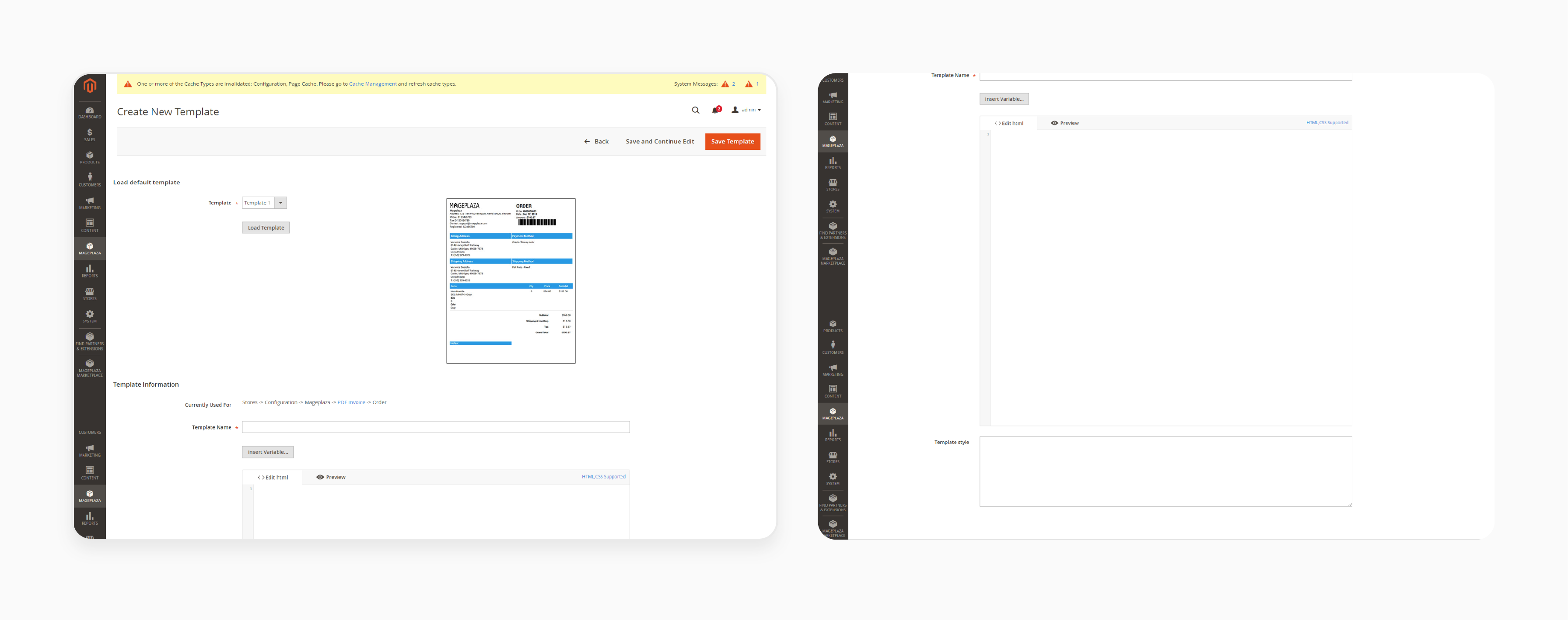 Order Template for Magento 2 Edit Invoice Template