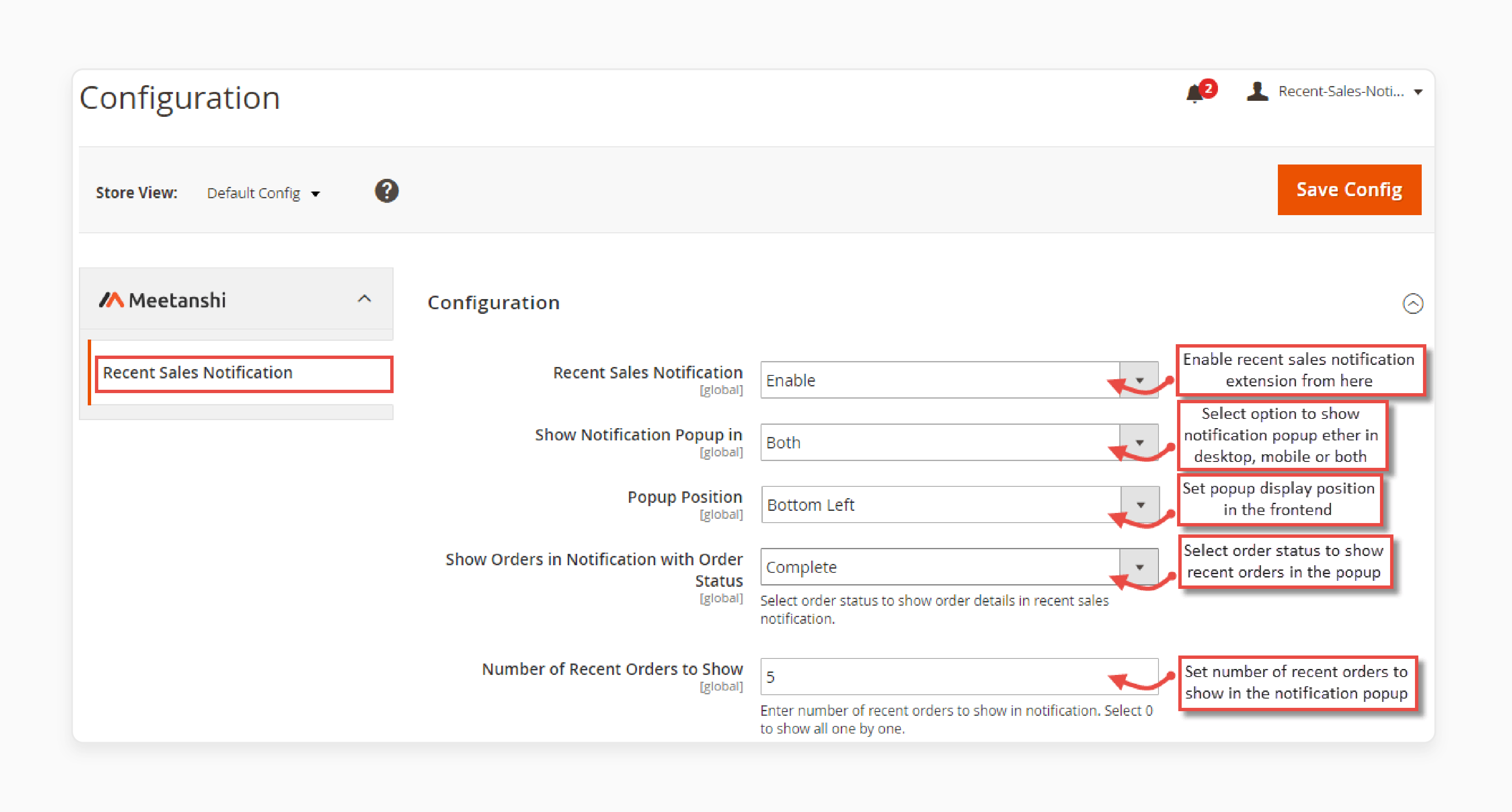 Configure the Sales popup magento 2 extension