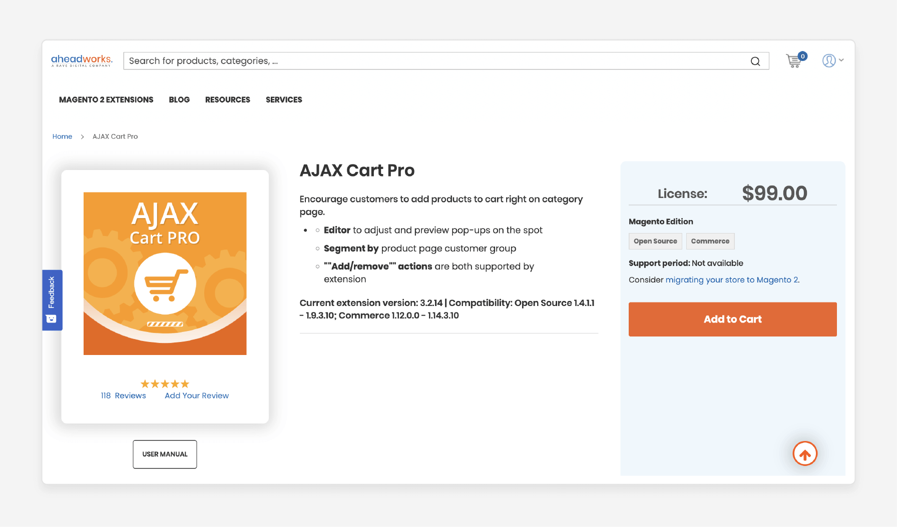 Ajax Cart Pro by Aheadworks for allowing quick product wishlist additions