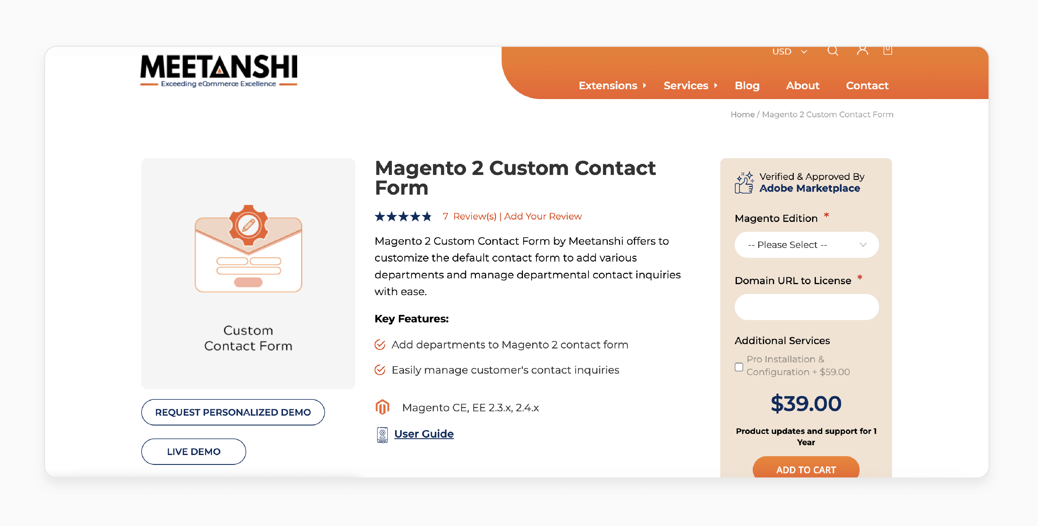 Magento 2 custom contact form by Meetanshi with departmental inquiry support