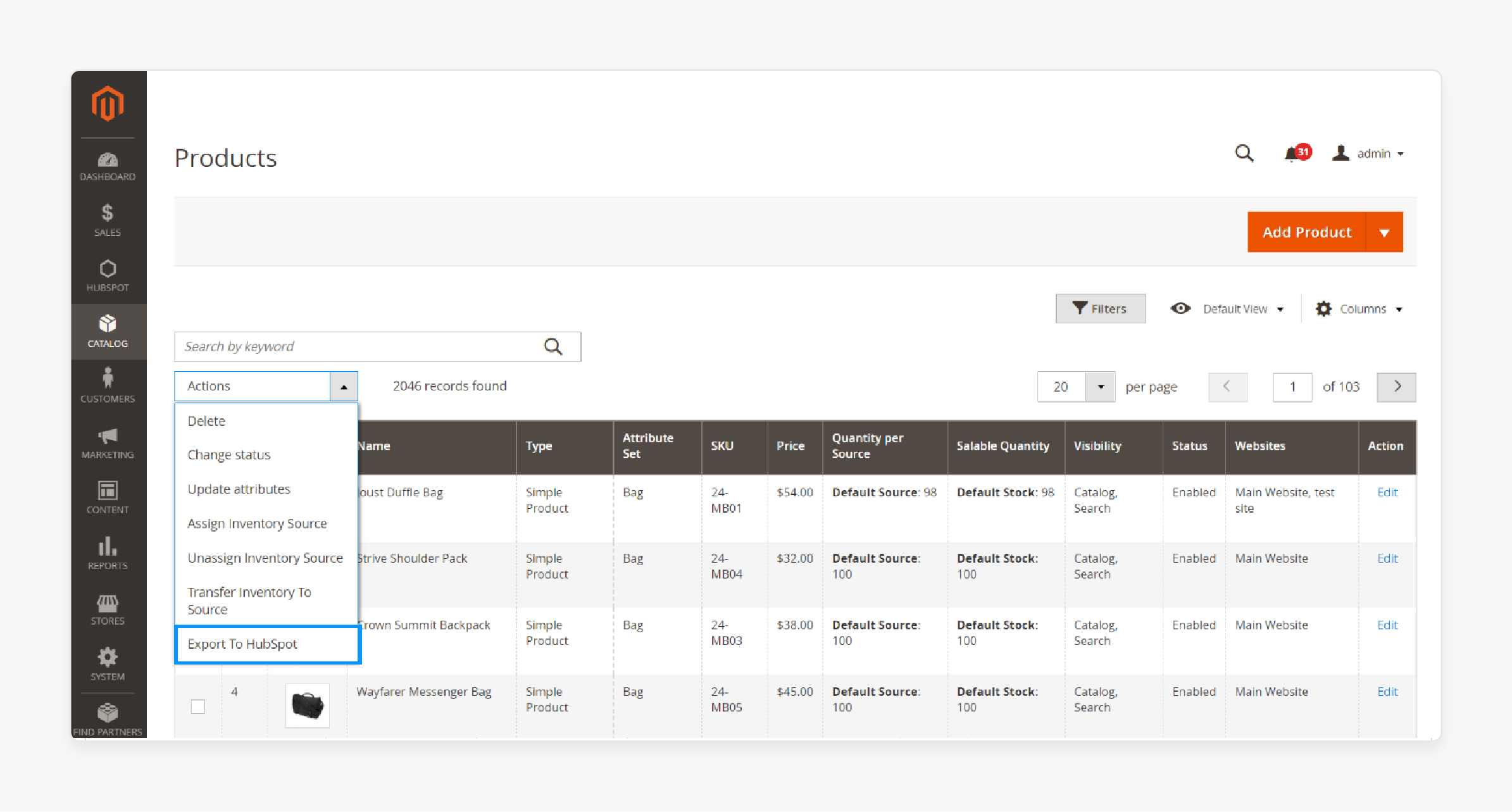 Exporting Store Data for HubSpot Magento Integration