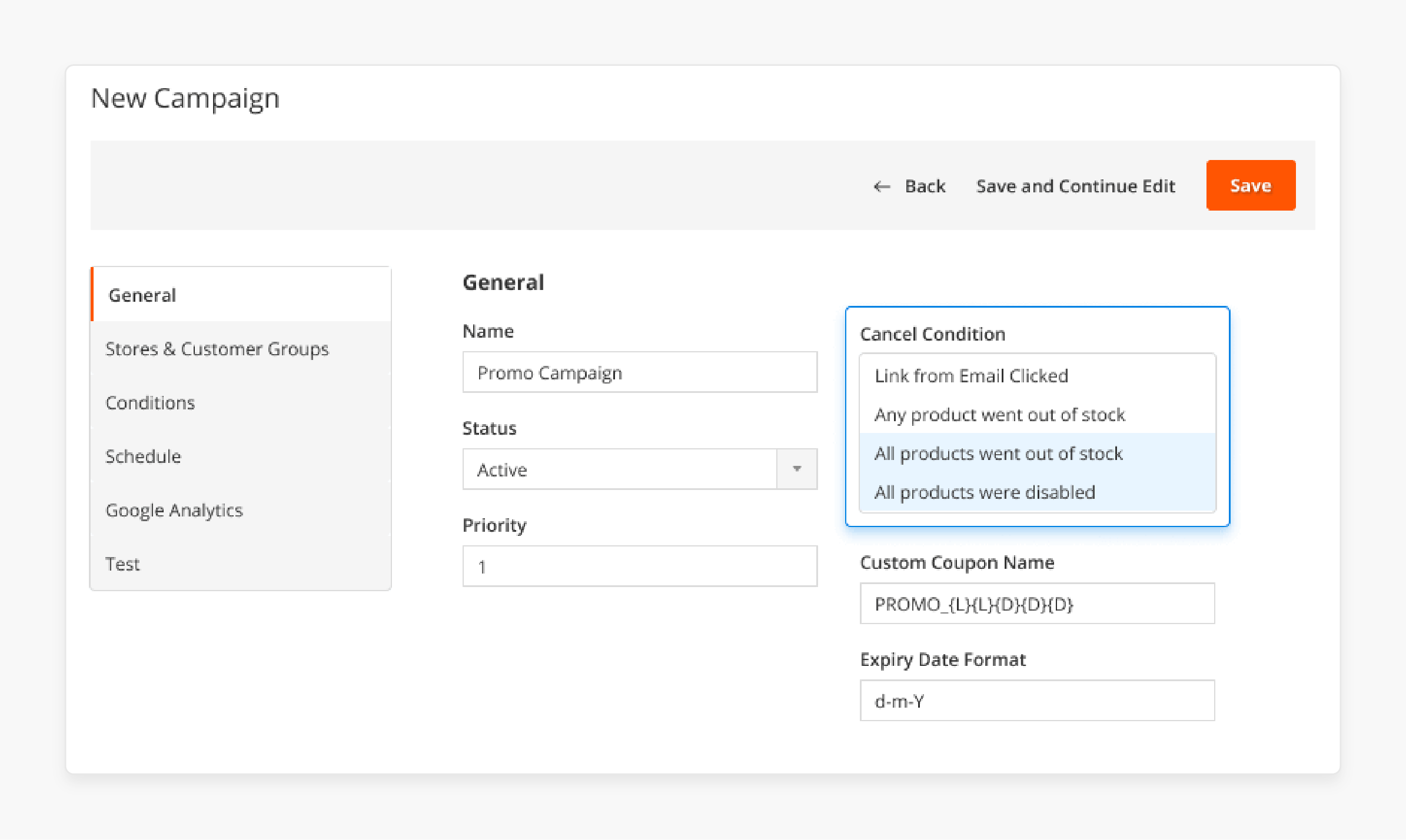 setting up a new campaign for Magento abandoned cart recovery with custom conditions