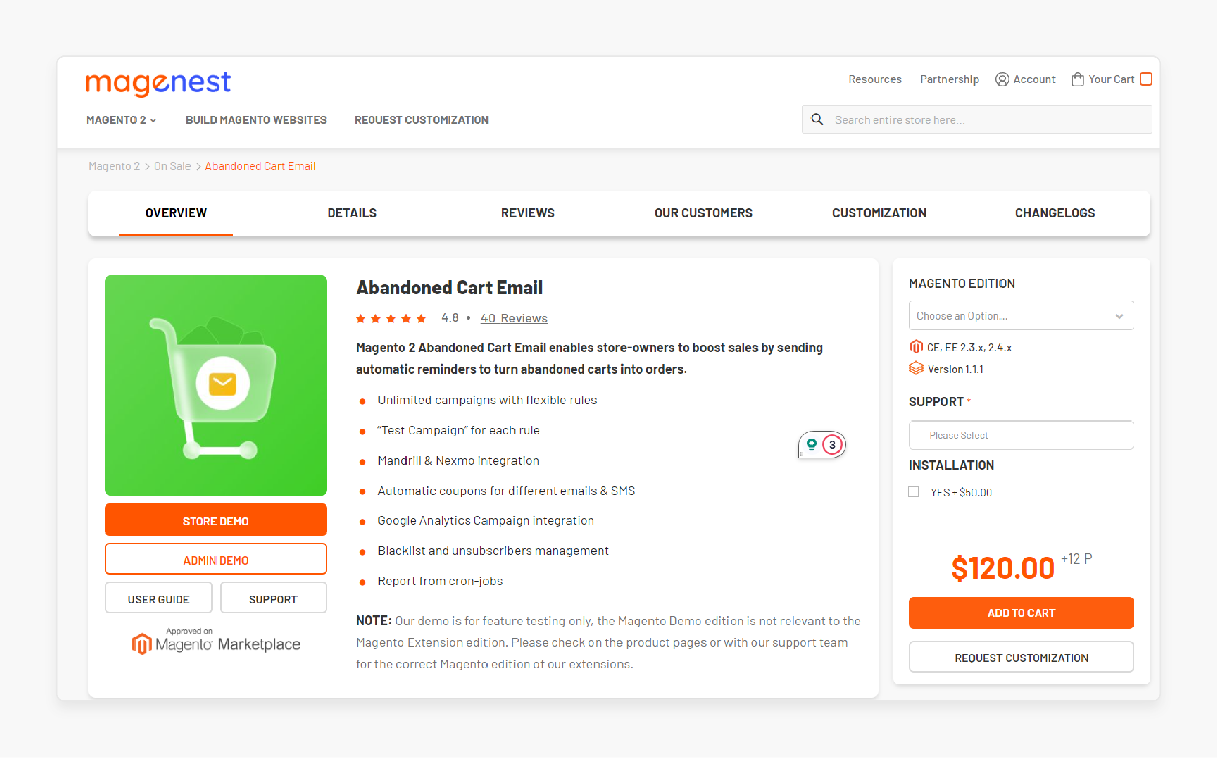 Magento abandoned cart recovery extension by Magenest with features overview