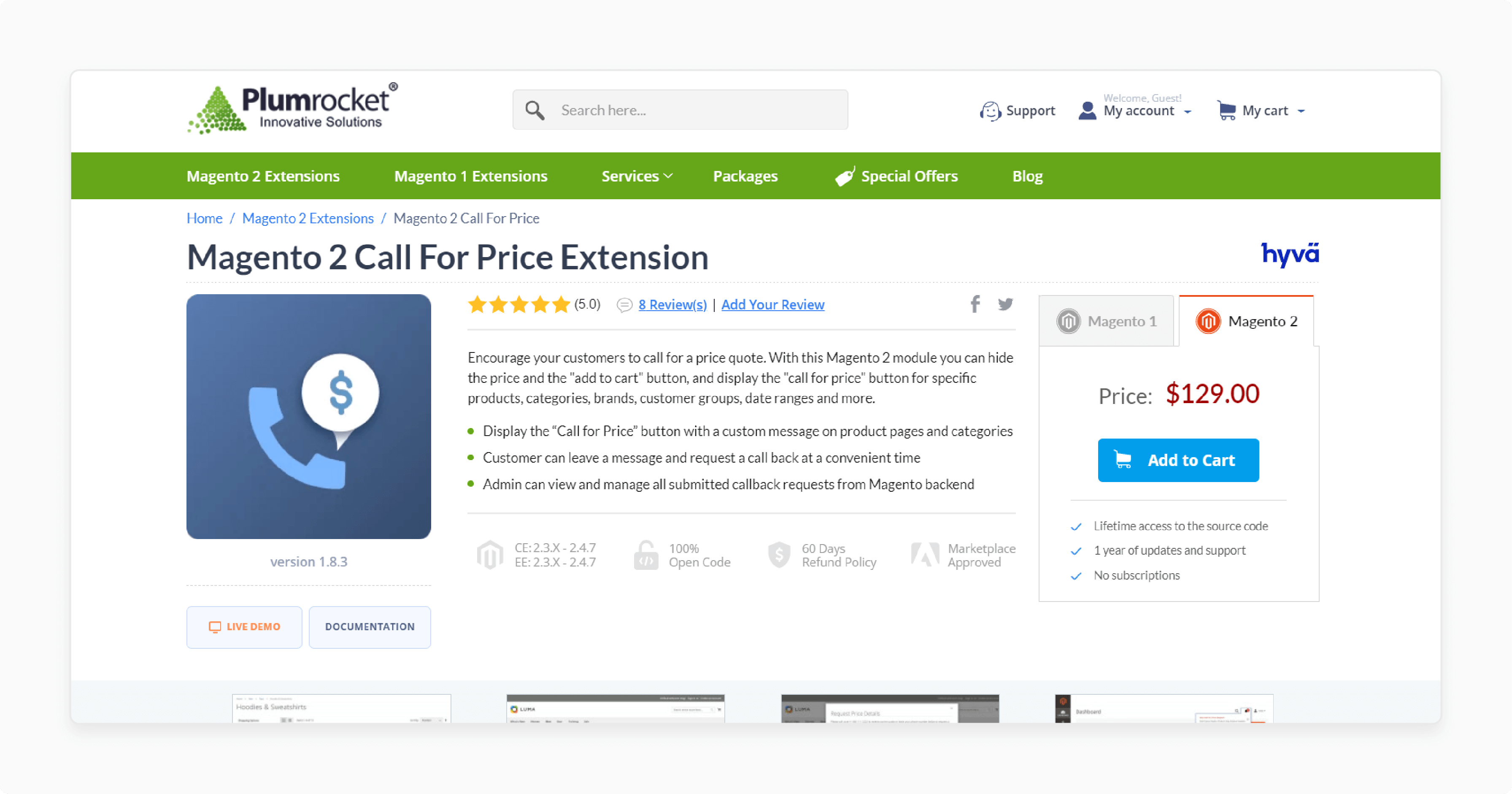 enable call for price with Plumrocket Magento 2 extension