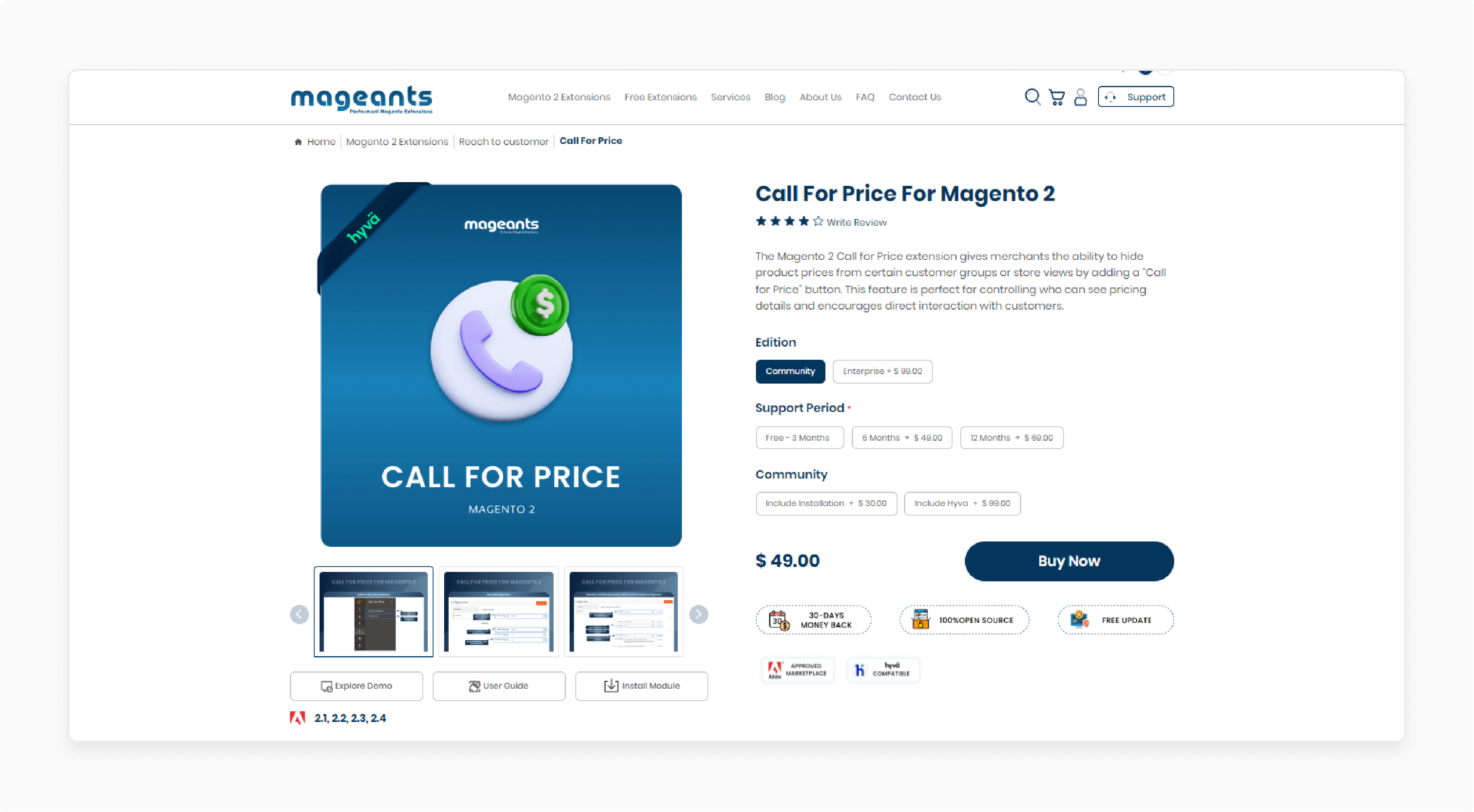 manage inquiries with MageAnts call for price module