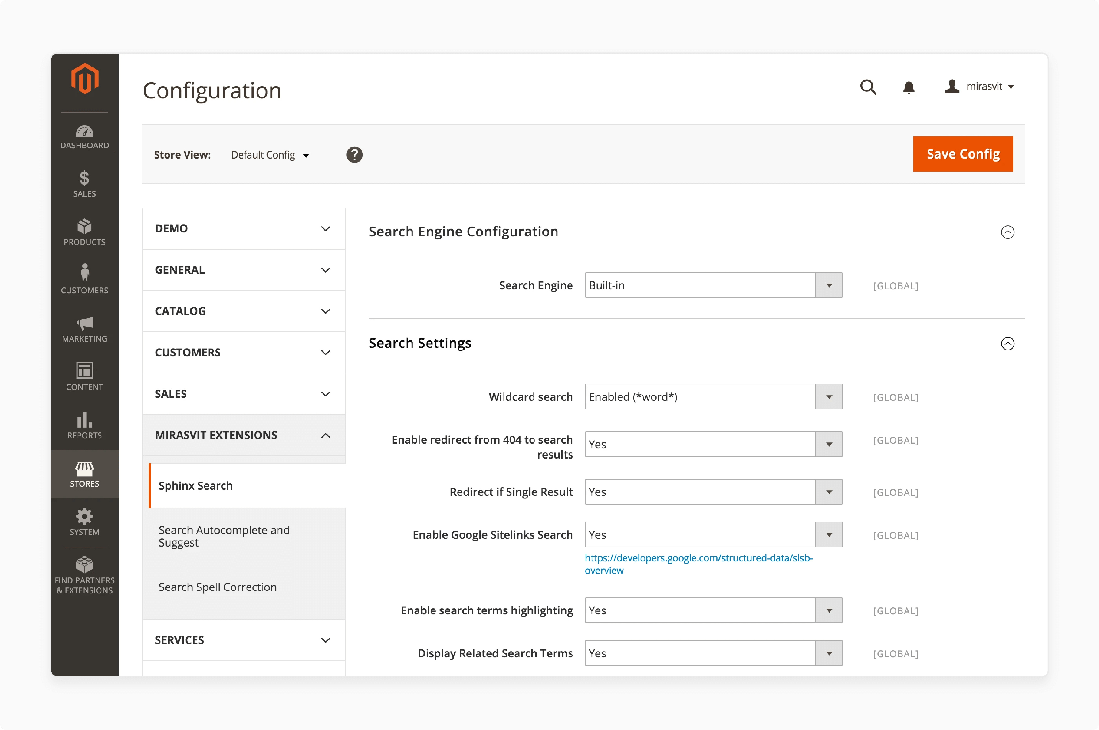 Magento 2 Sphinx extension configuration