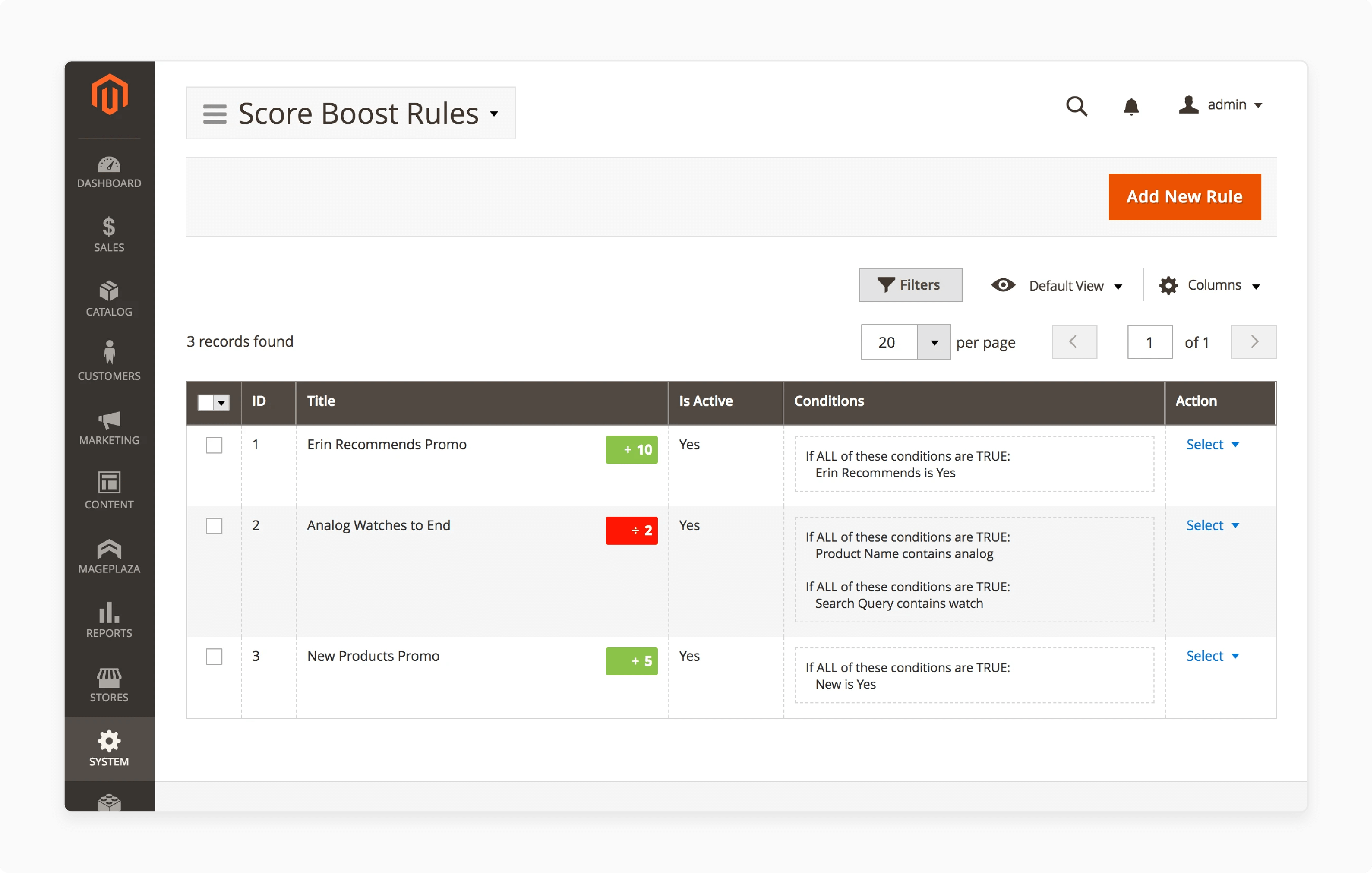 Score boost rules page in Magento 2 sphinx extension