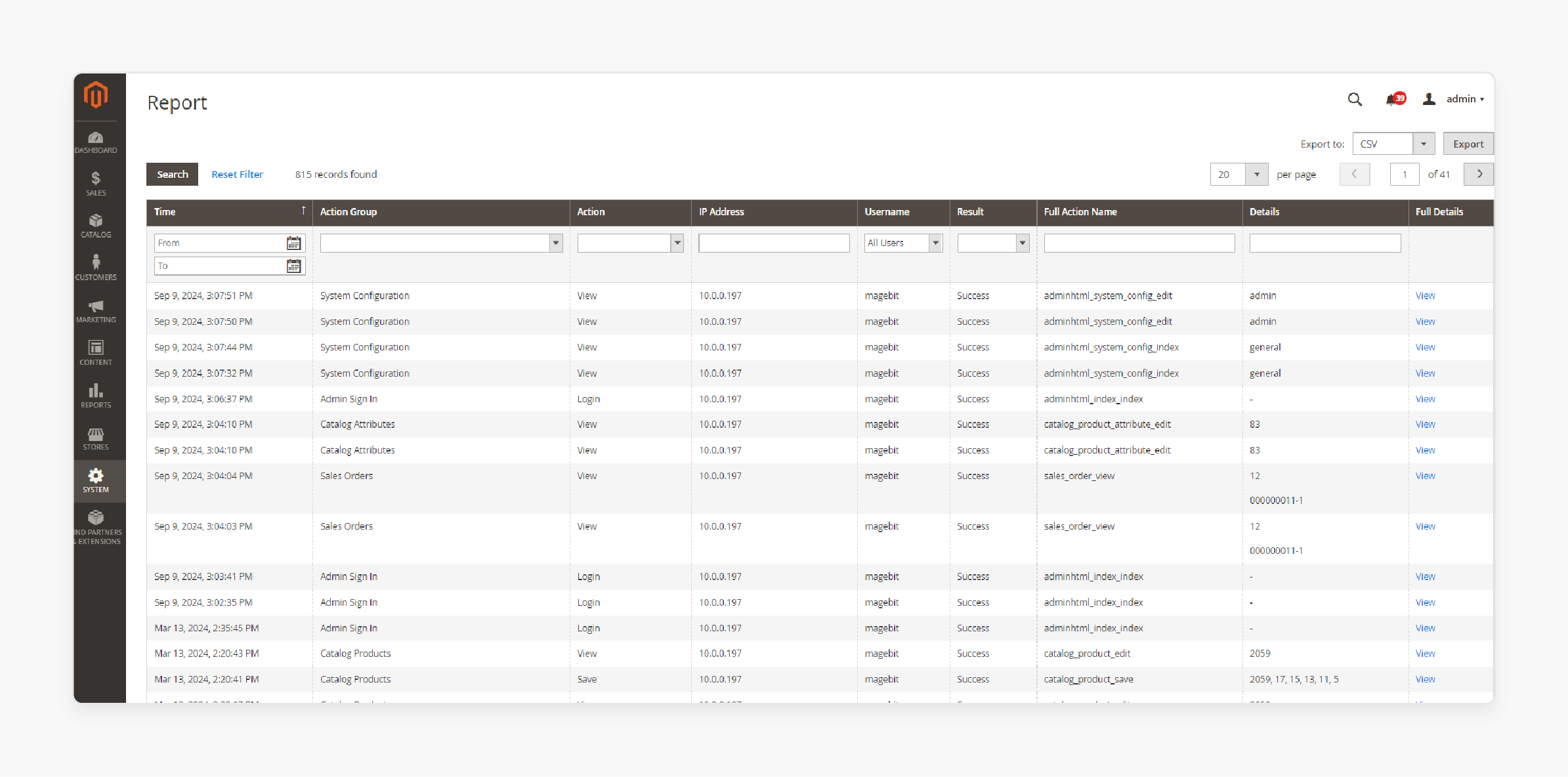 View Report for Magento 2 Admin Activity Log