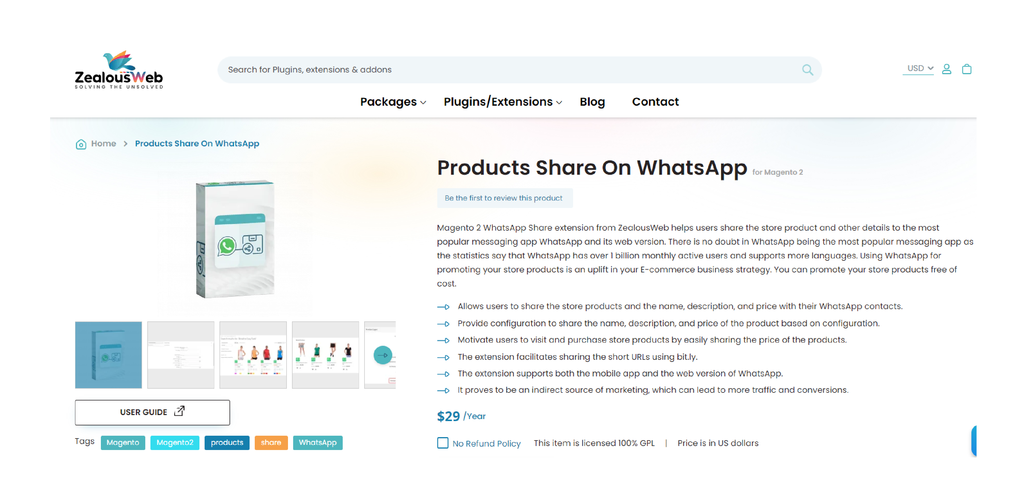 Magento 2 WhatsApp Share extension by ZealousWeb to boost product sharing