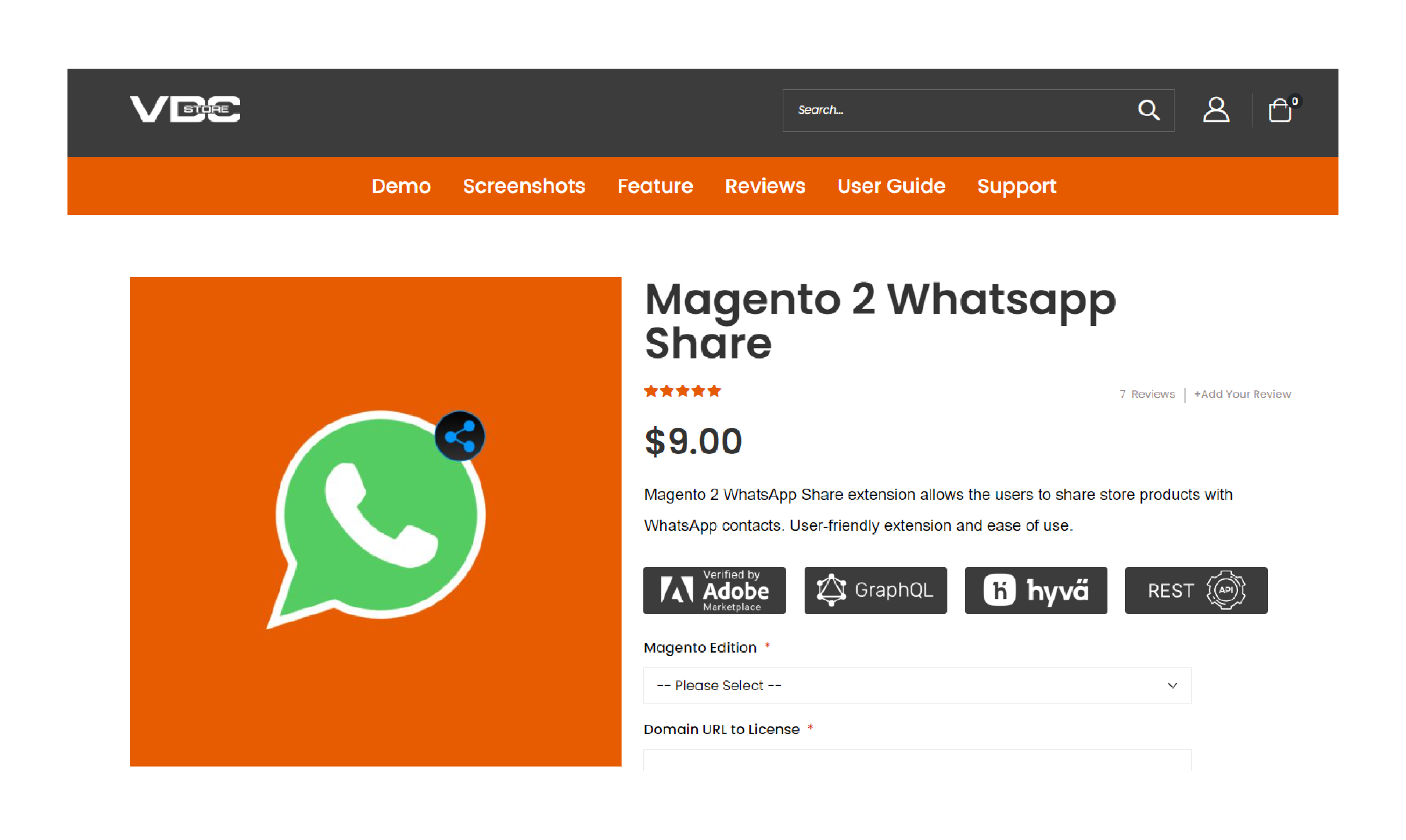 Magento 2 WhatsApp Share extension by VDC Store for seamless product sharing