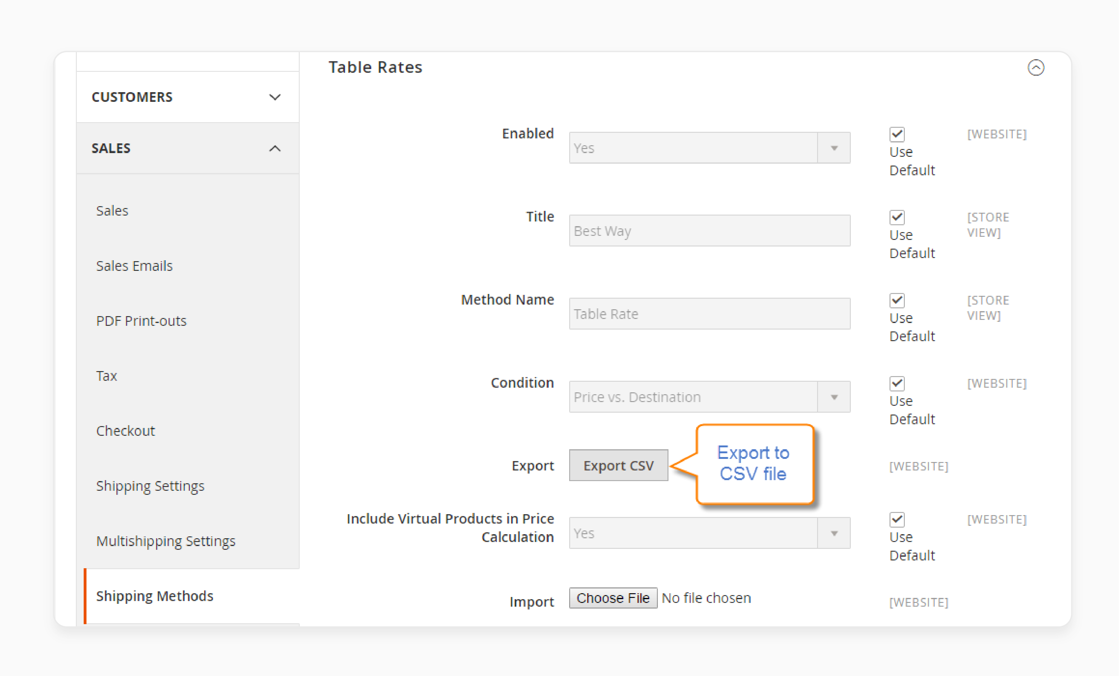 Export CSV in Magento 2 Table Rates Generators