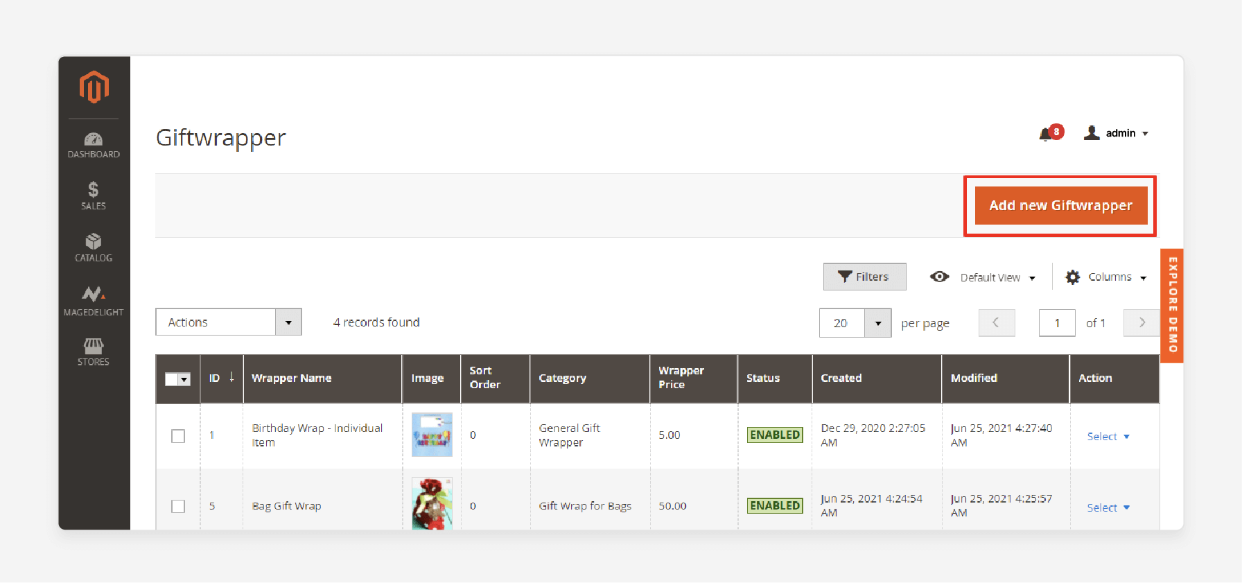 add a new gift wrapper in Magento 2 admin
