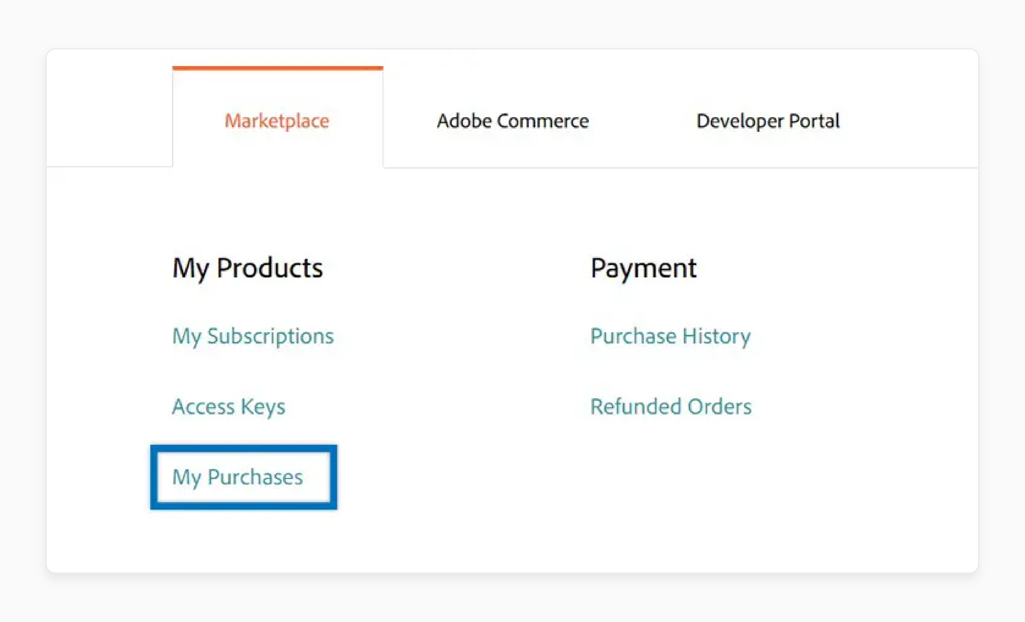 Clicking on My Purchases to get the Magento AFAS extension