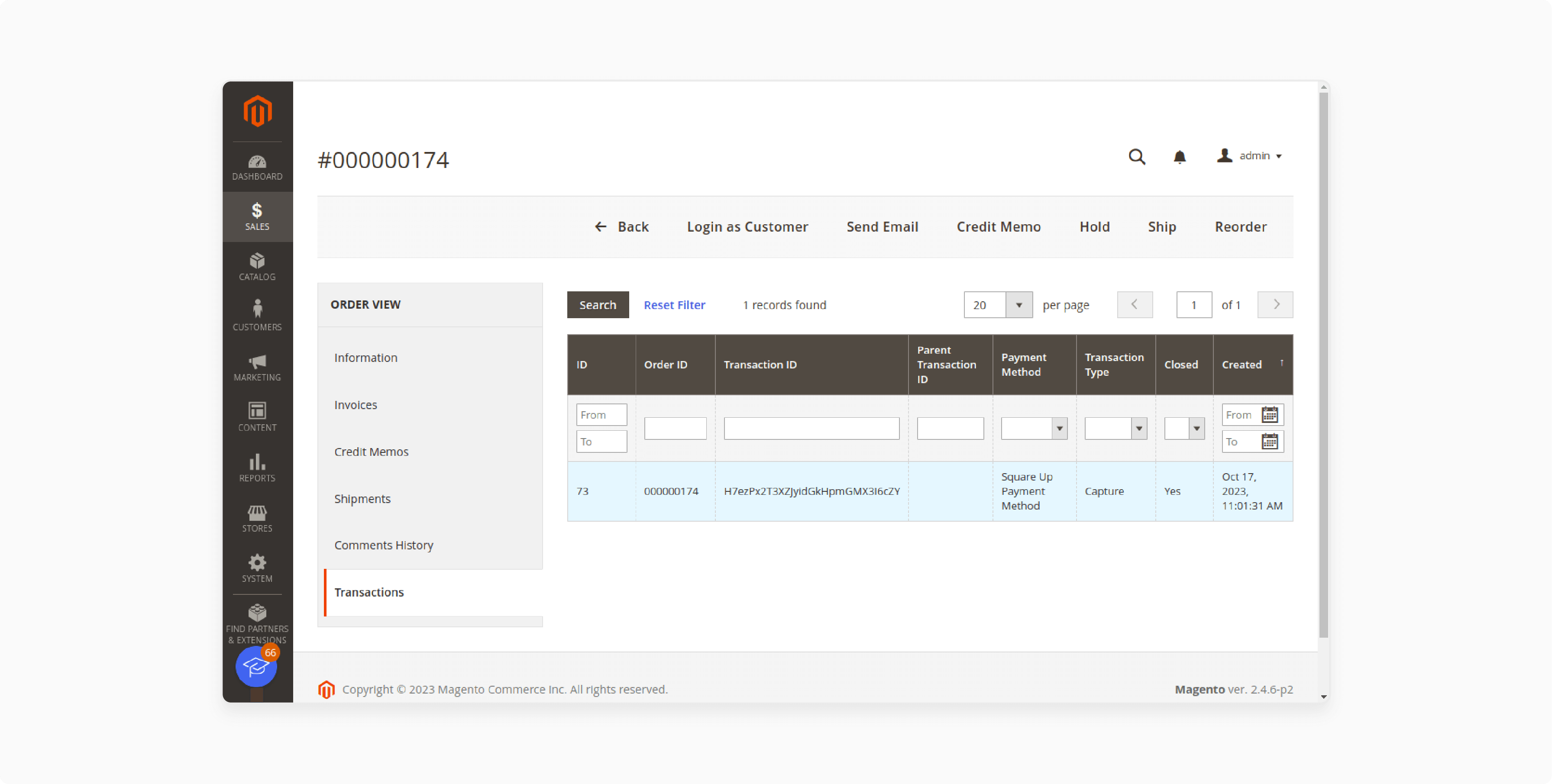 Transaction Details in Magento 2 Square Integration