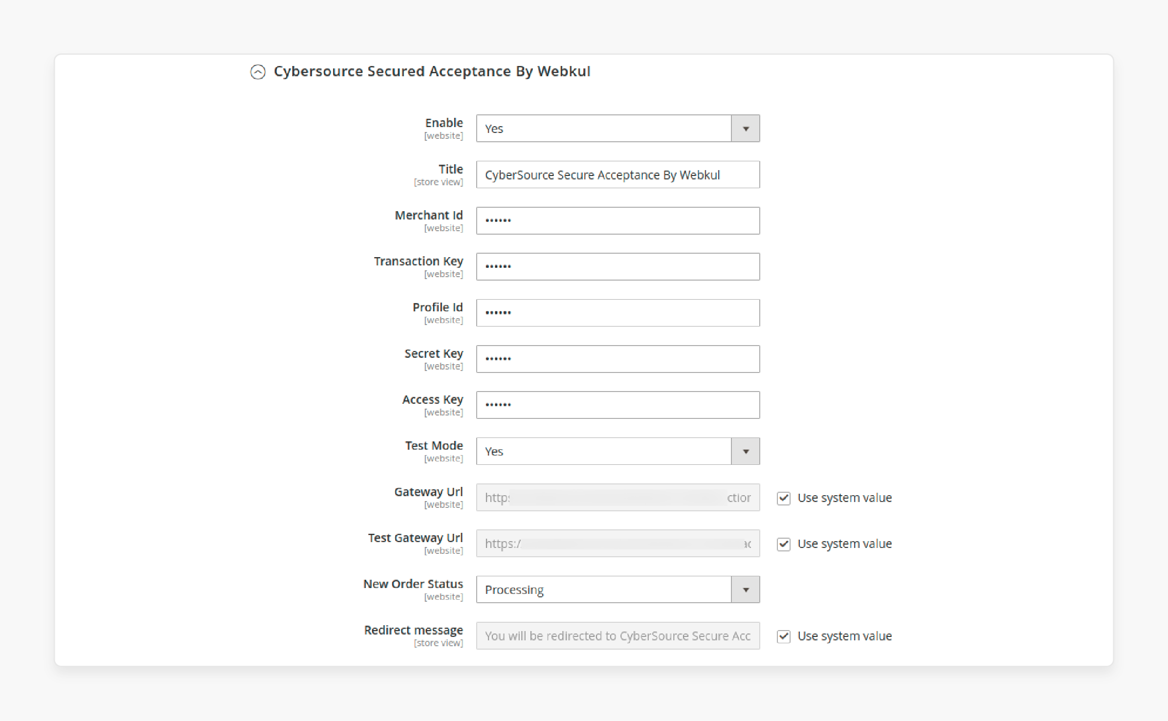 Module Configuration for Magento 2 Cybersource Secure Acceptance Extension