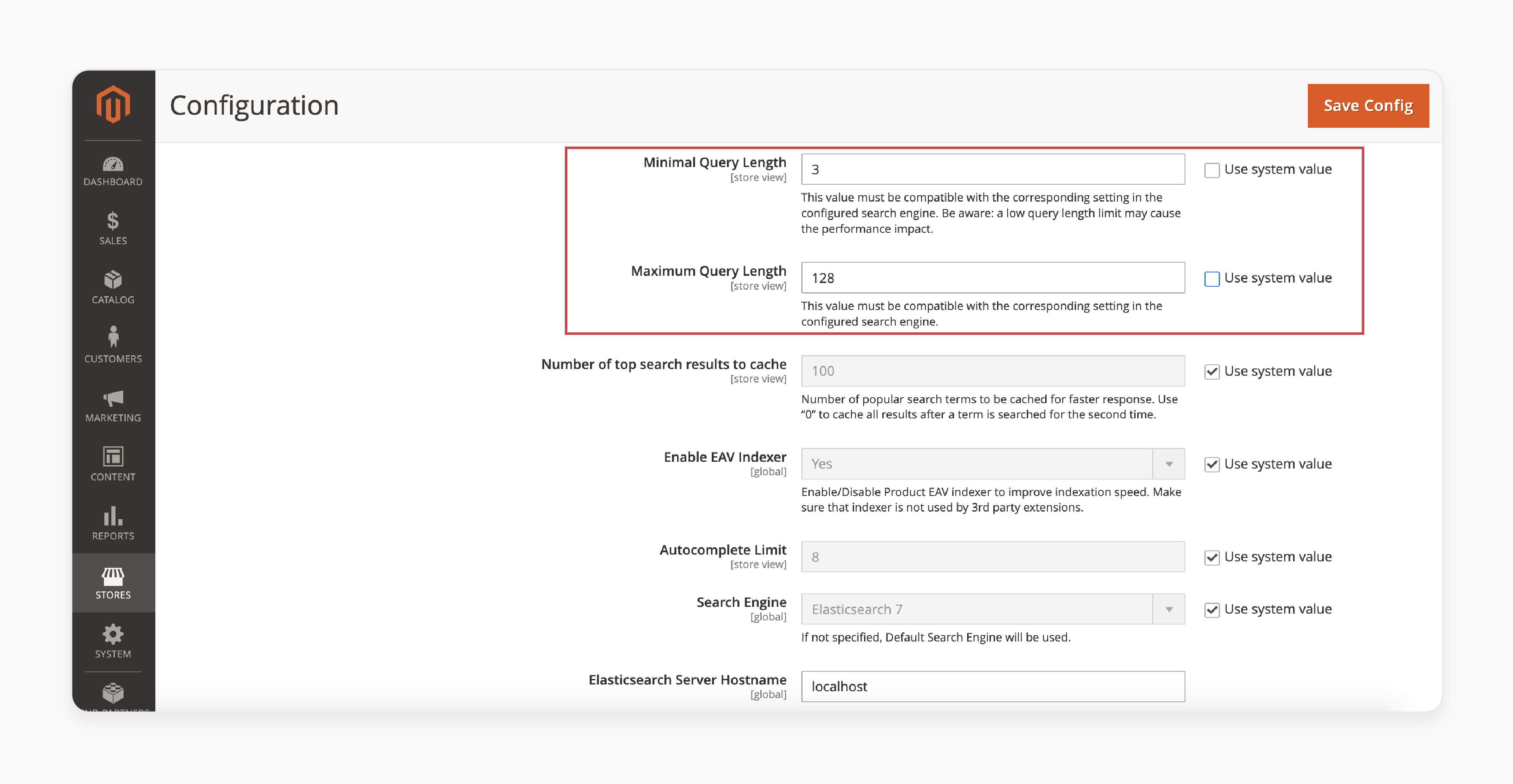 maximum query length settings in Magento 2 for controlling the search result limits