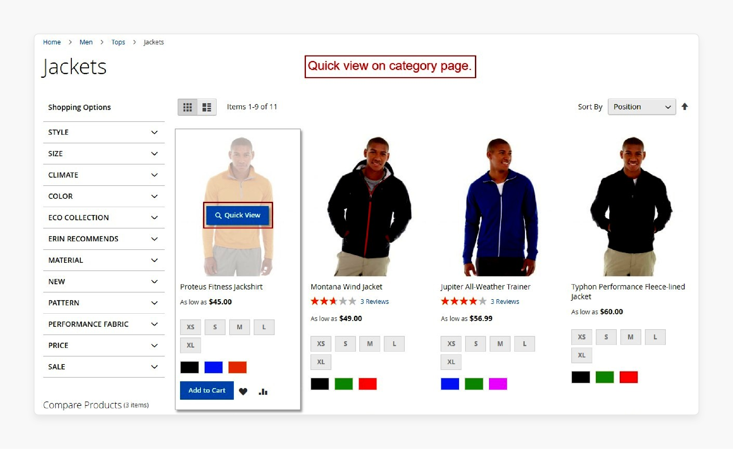 quick view feature on category page in Magento 2 allowing customers to preview products without leaving the page