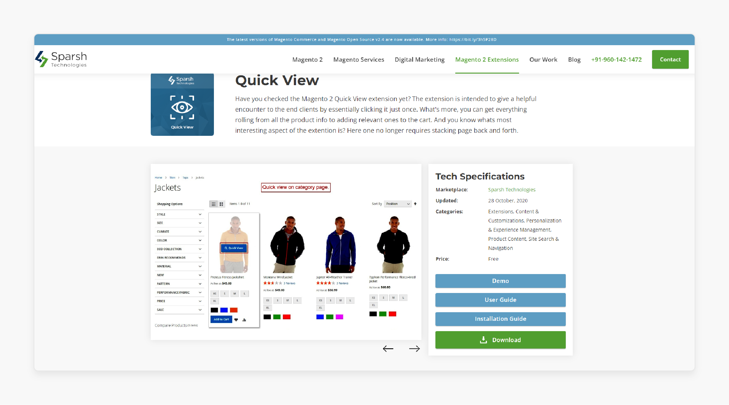 free Magento 2 quick view extension by Sparsh Technologies  for fast product previews and easy browsing