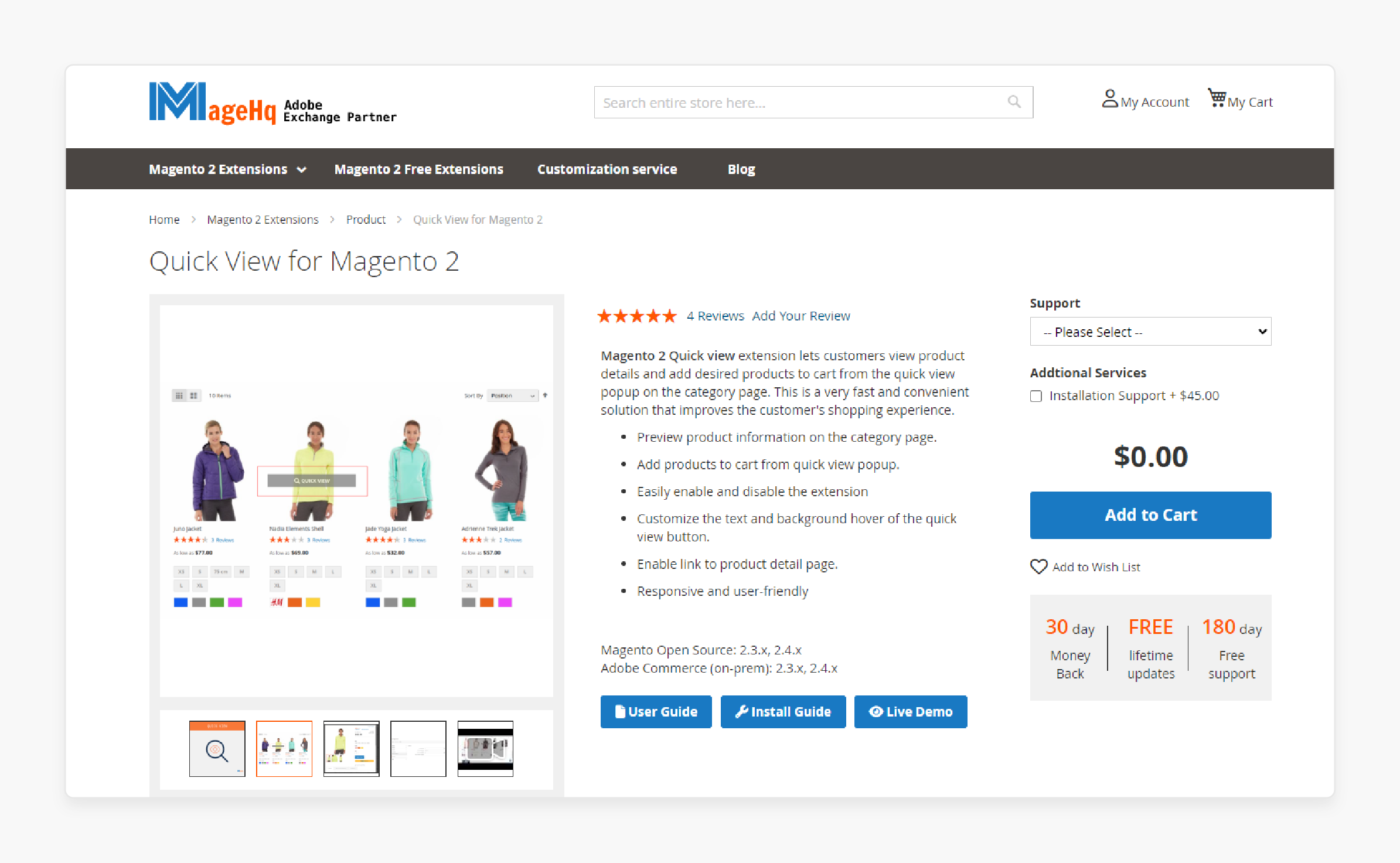 quick view extension for Magento 2 by MageHQ providing fast product previews and add-to-cart functionality