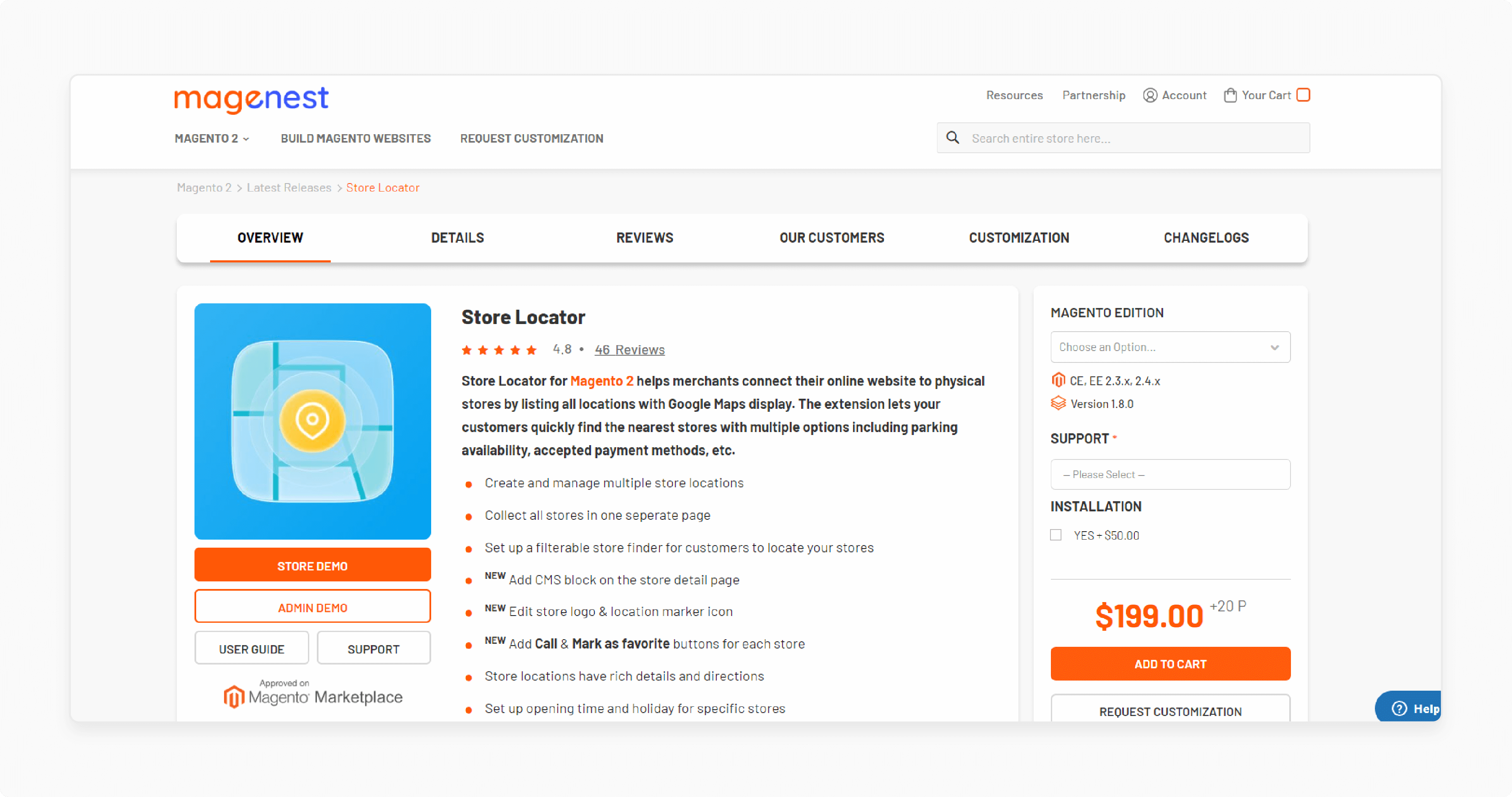 customer searching for store locations using zip code in Magento 2 store locator by Magenest extension, including real-time directions