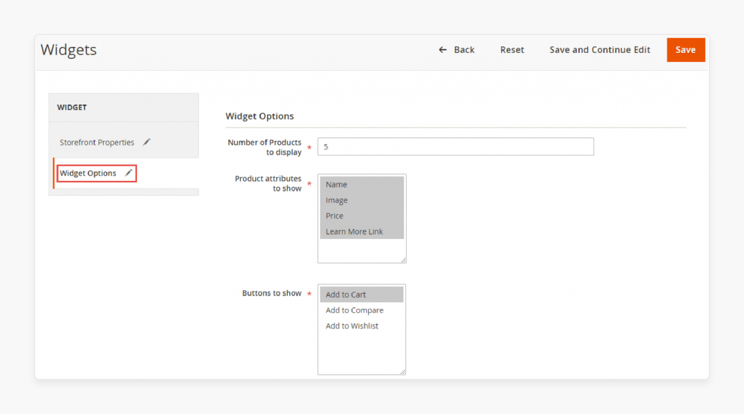 Widget Options in Magento 2 Recently Viewed Products