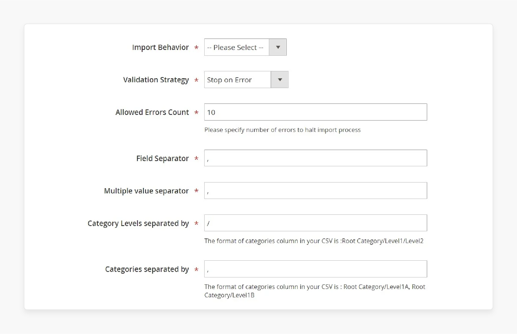 Choose import behavior for API migration from Volusion to Magento