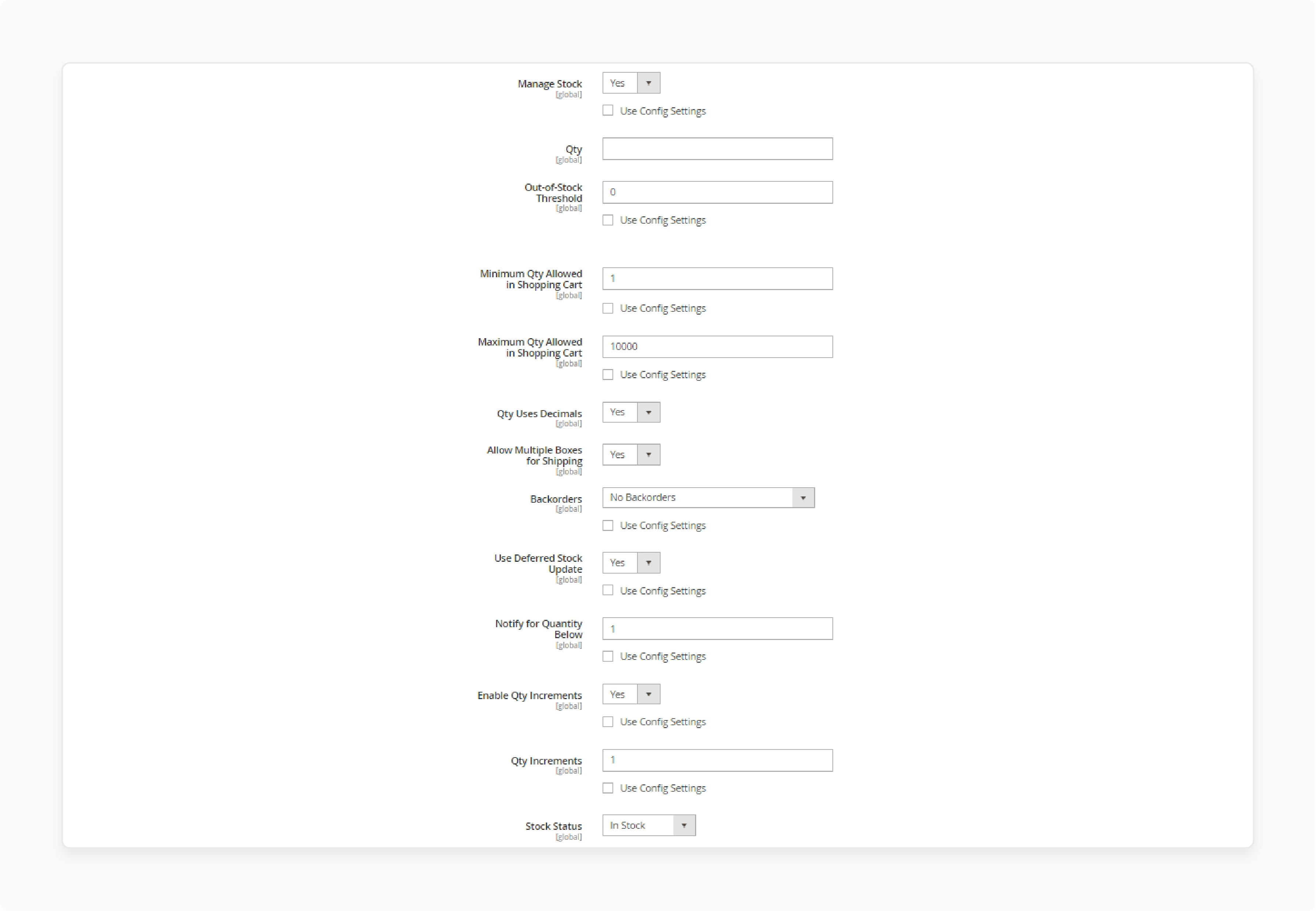 Stock Magento 2 Management Configuration