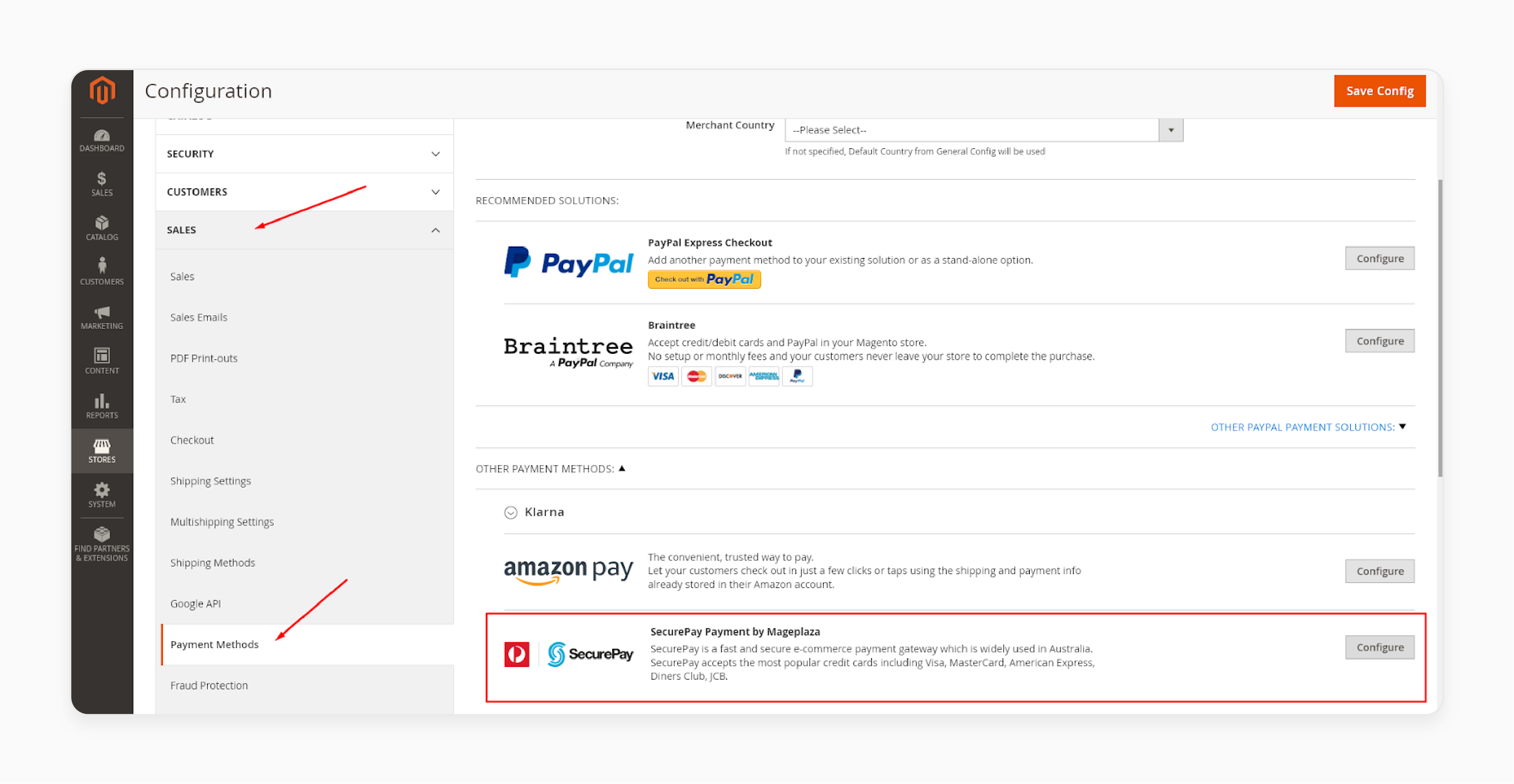 Navigate to Magento 2 securepay payment extension settings