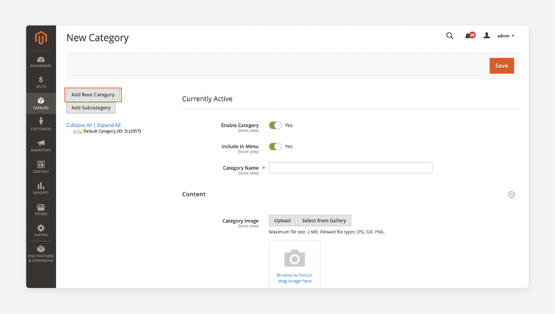 Creating a New Root Category