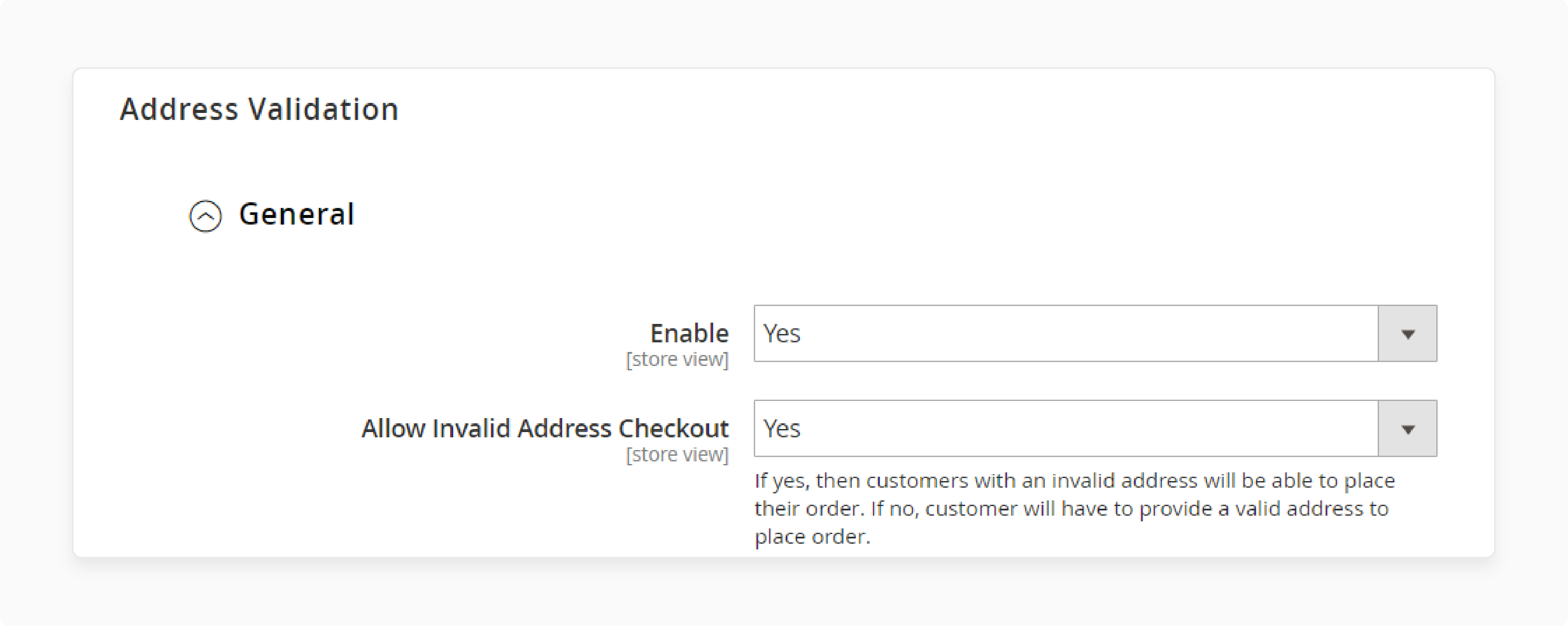 Magento backend settings to enable or disable address validation extensions for order accuracy