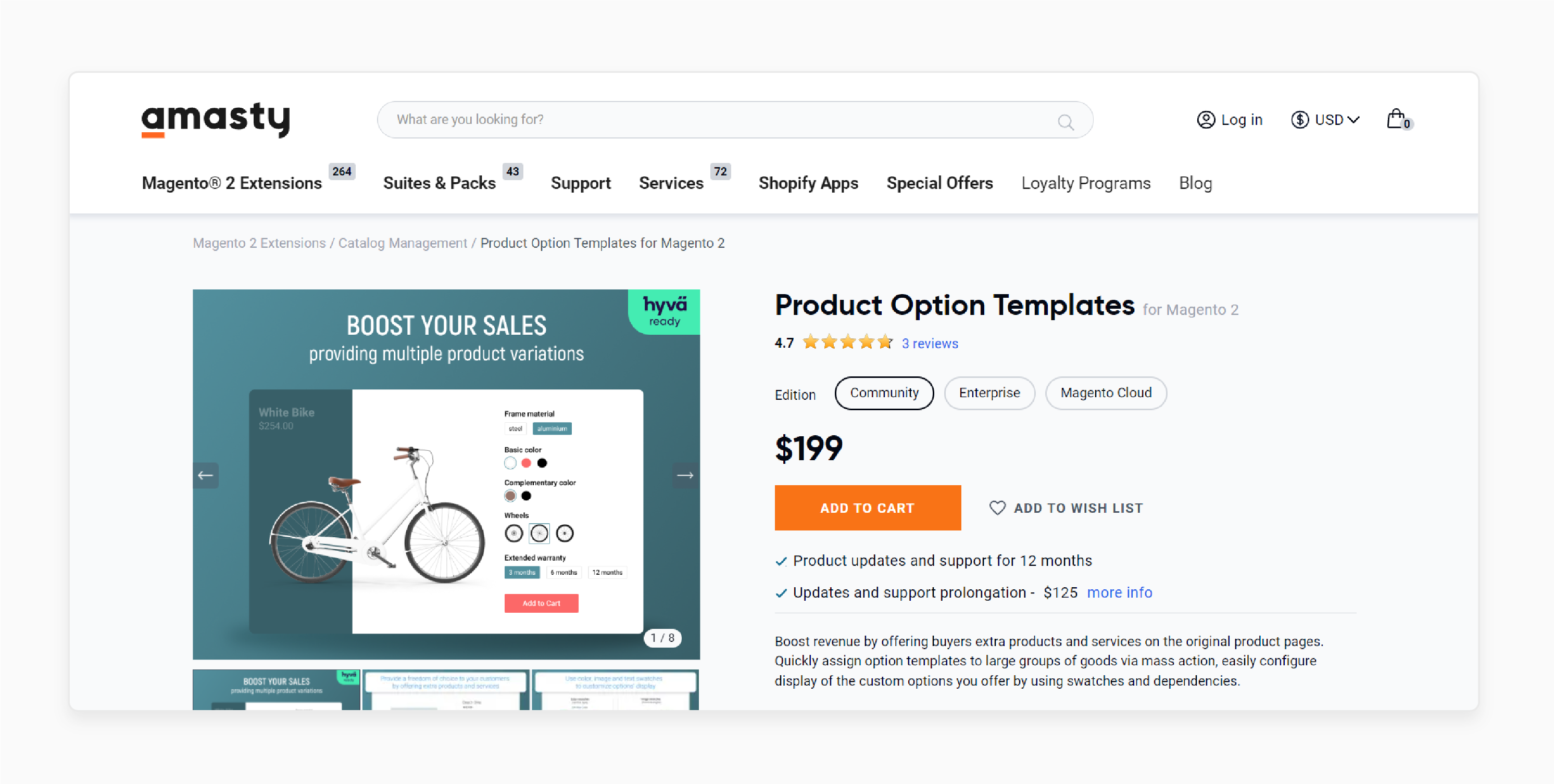 Magento 2 custom options extension by Amasty offering configurable product personalization