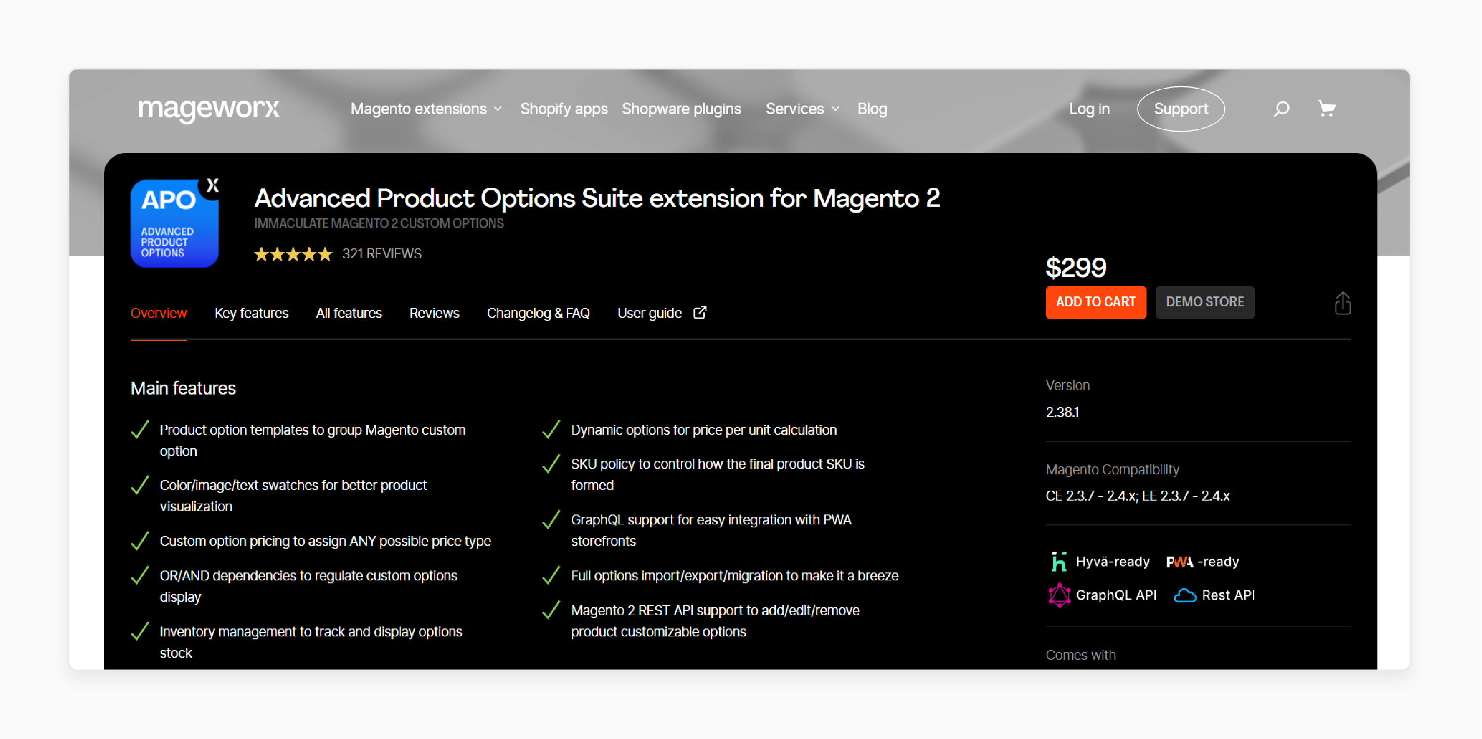 advanced product options template for Magento 2 by Mageworx supporting customizations and pricing