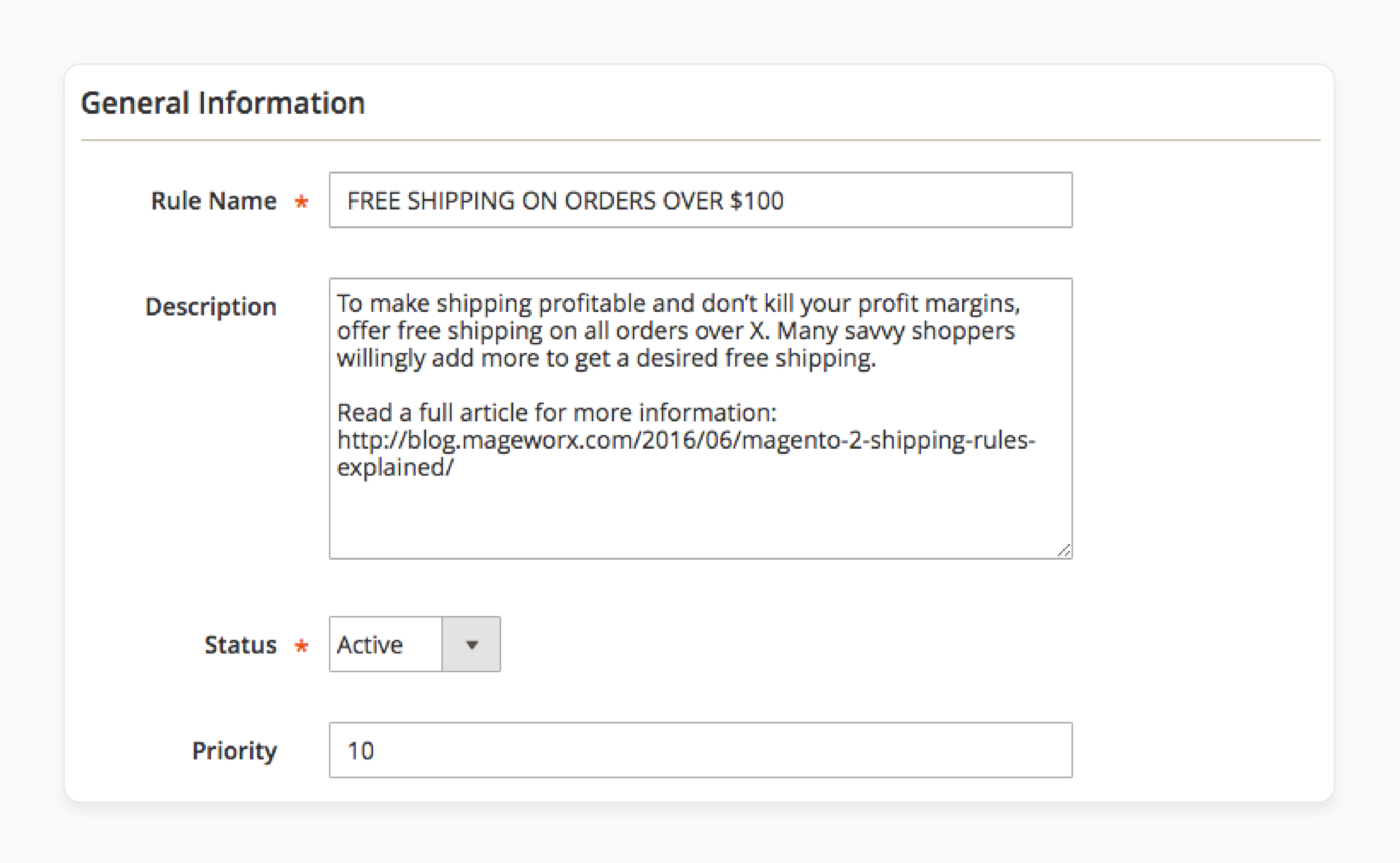 Enter the rule information in Magento 2 shipping suite extension