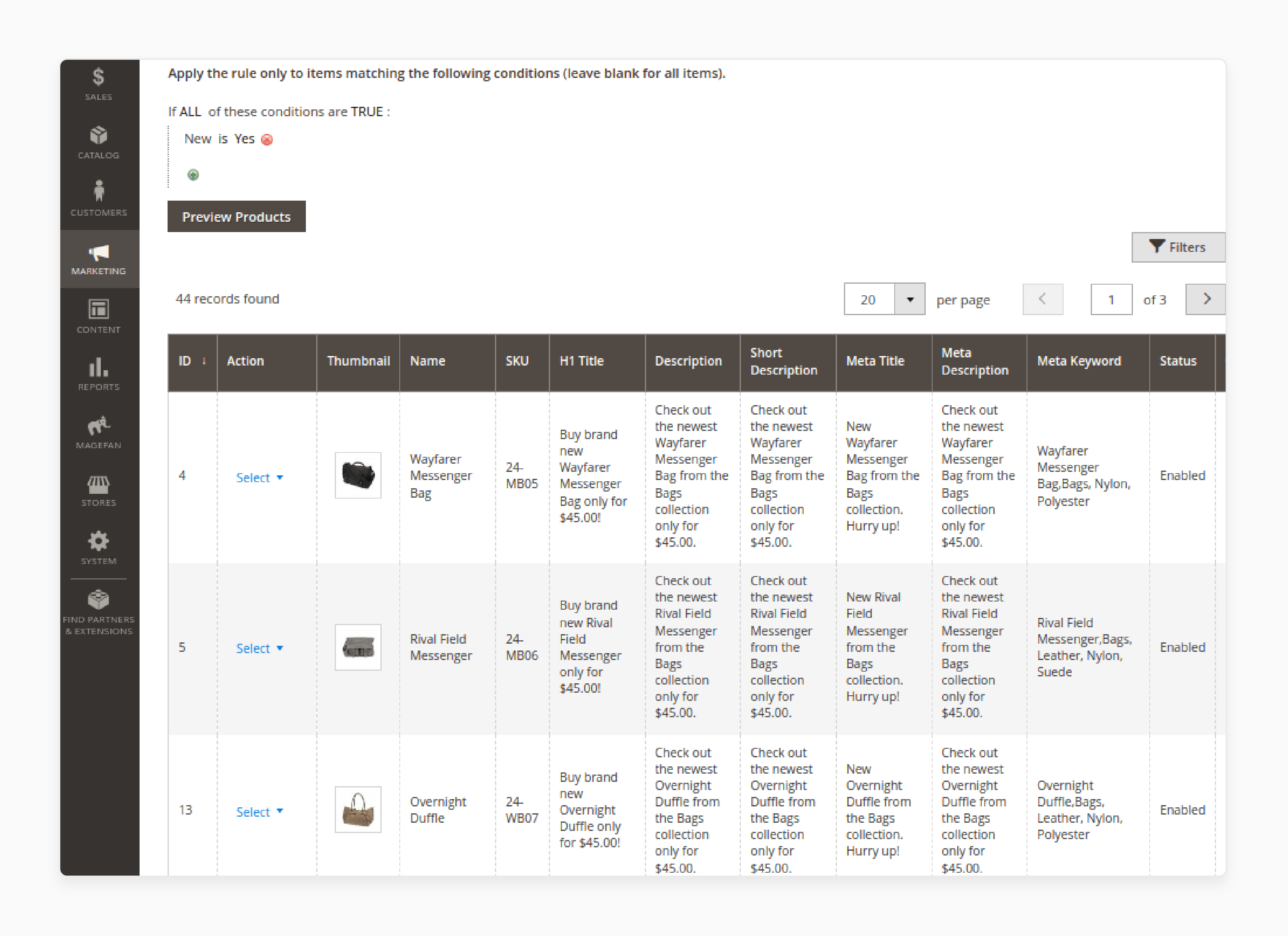 Previewing and saving SEO rule