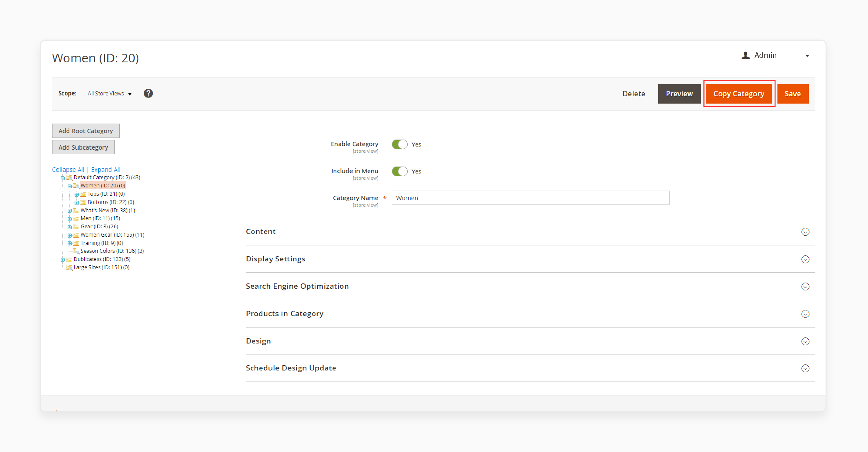 Duplicating Category via the 'Copy Category' Button Enabling in Magento 2