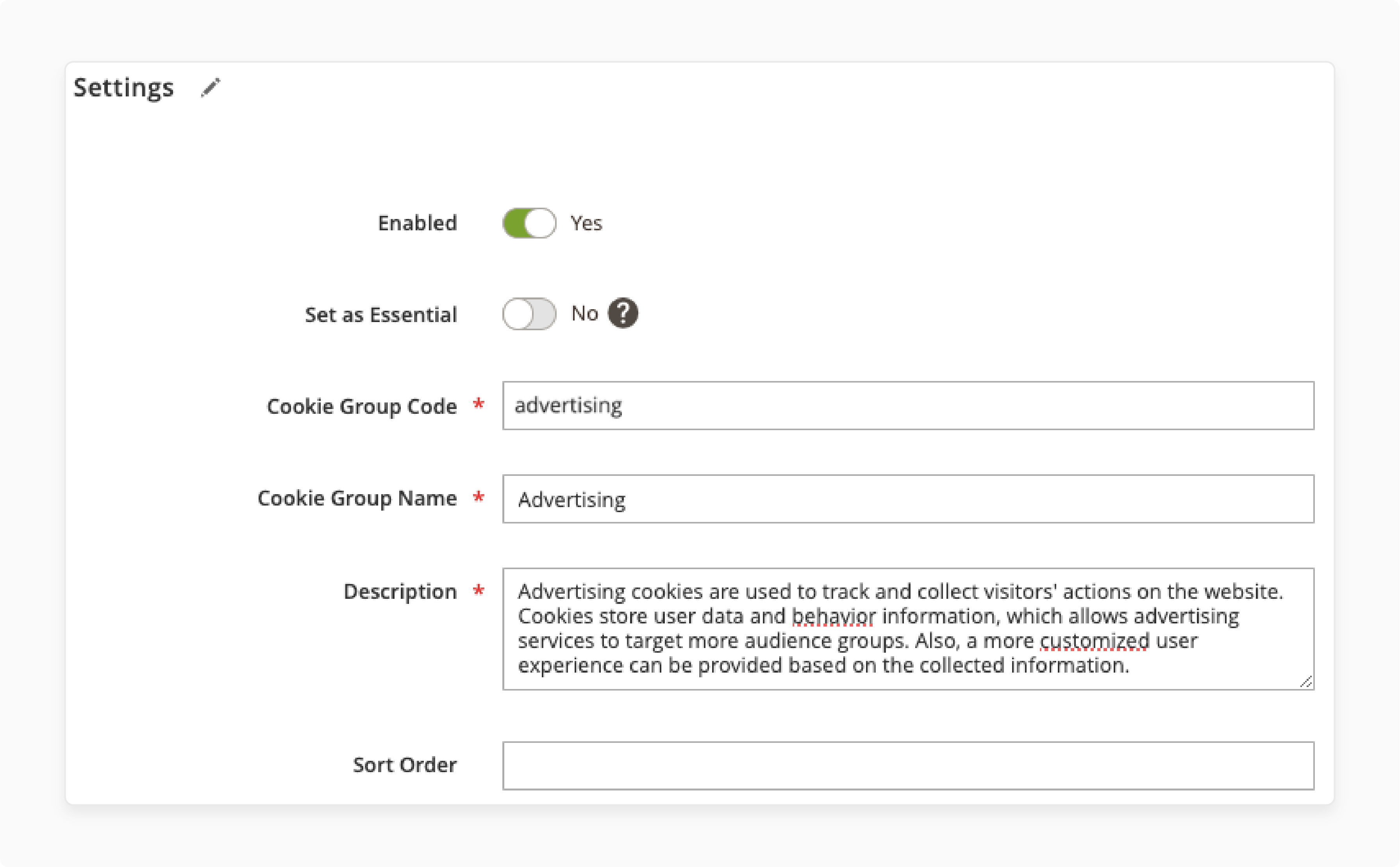 Enter the cookie group details in Google Consent Mode V2 Magento 2 extension